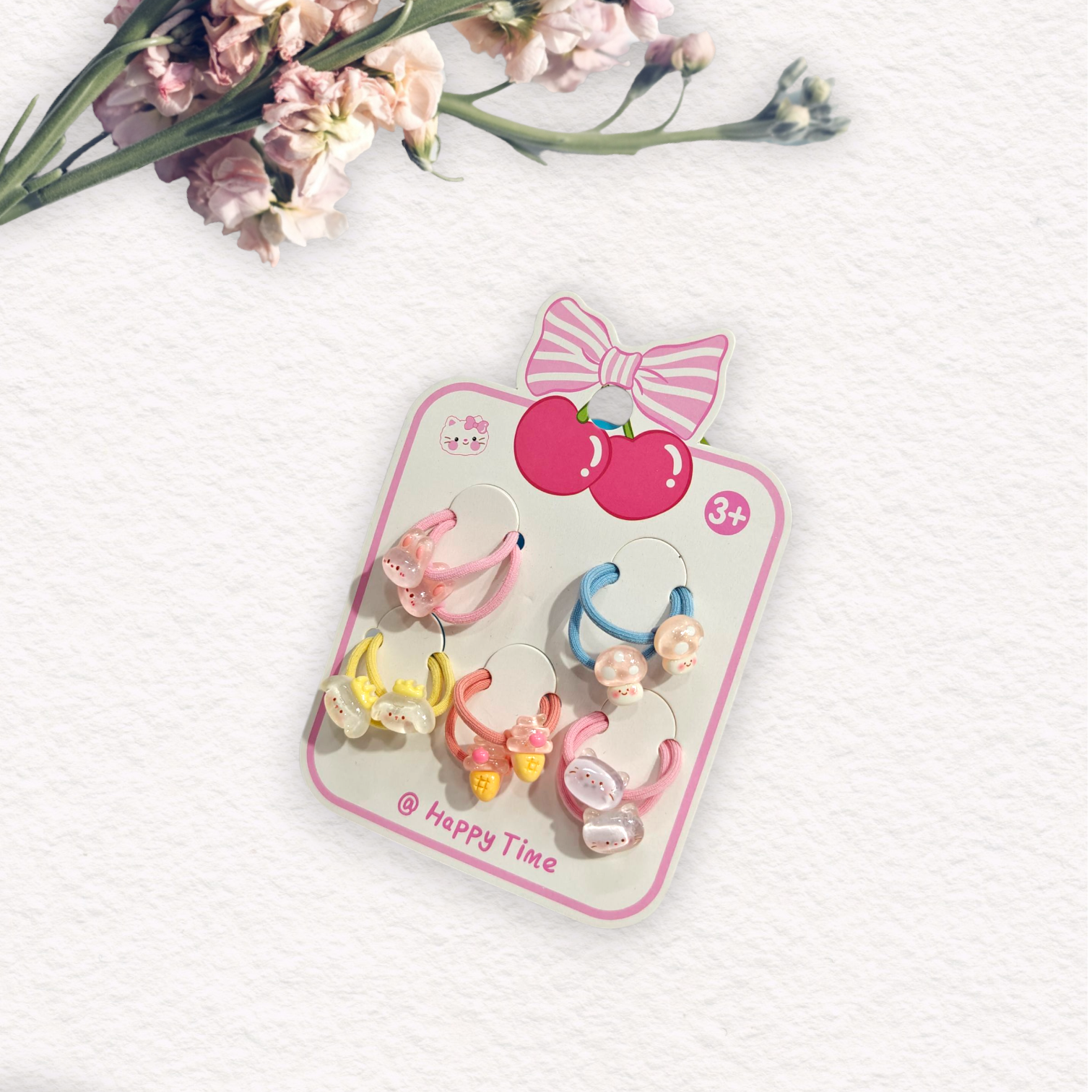 CUTE CARTOONS APPLIQUE HAIR TIES PACK OF 10 - MULTI COLOR