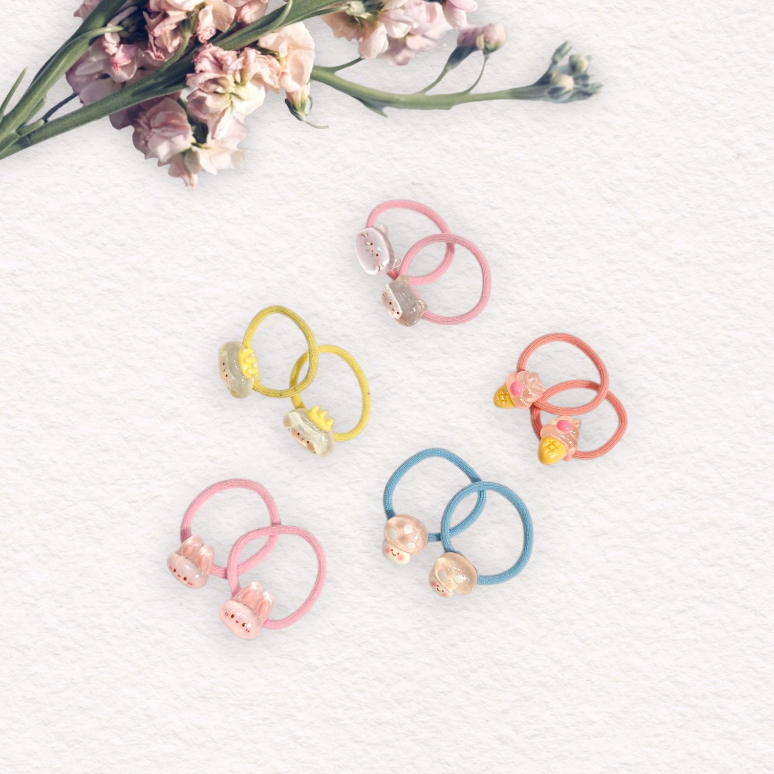 CUTE CARTOONS APPLIQUE HAIR TIES PACK OF 10 - MULTI COLOR