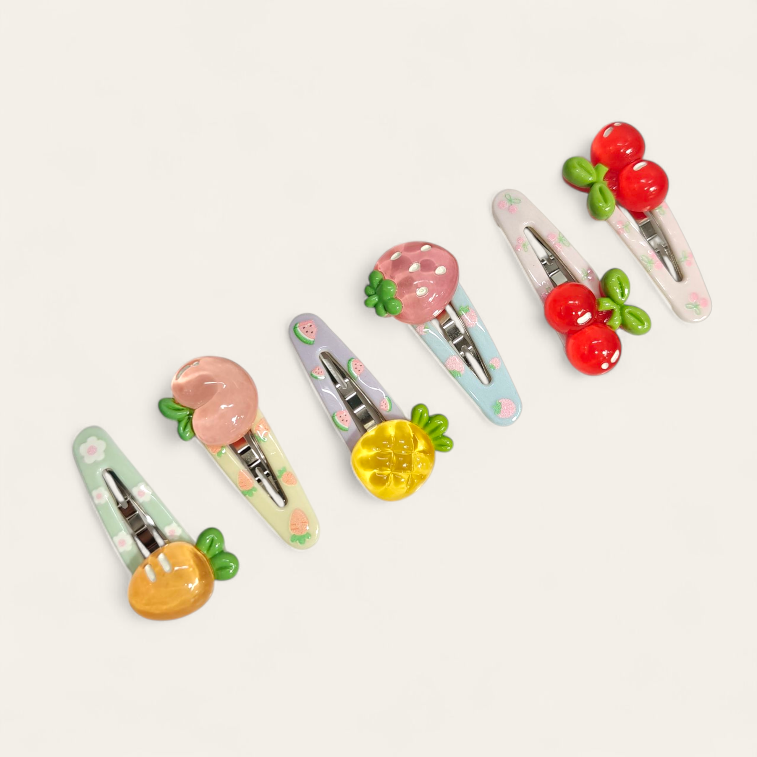 FRUIT APPLIQUE TIC TAC PINS PACK OF 6 - MULTI COLOR