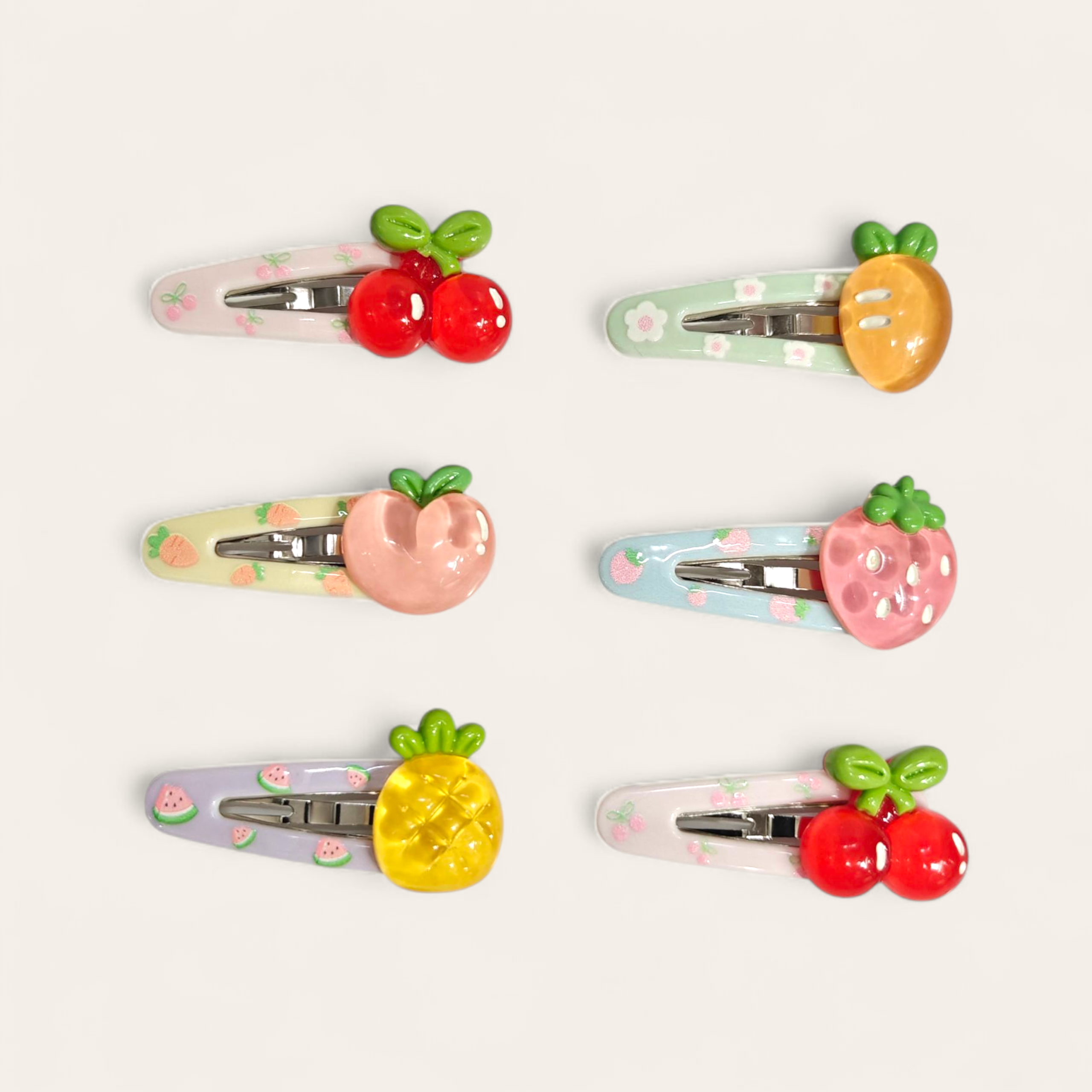 FRUIT APPLIQUE TIC TAC PINS PACK OF 6 - MULTI COLOR