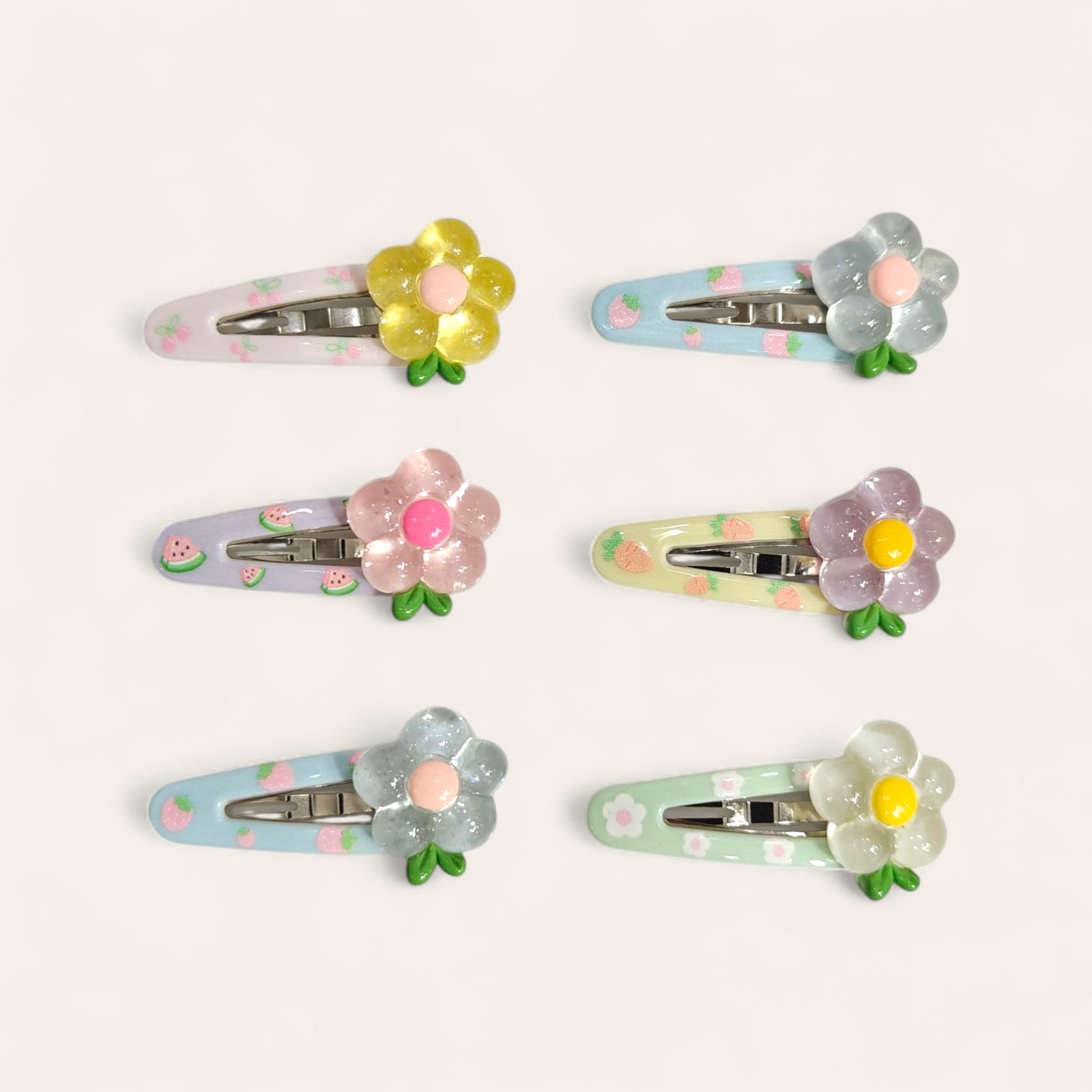 FLOWER APPLIQUE TIC TAC PINS PACK OF 6 - MULTI COLOR