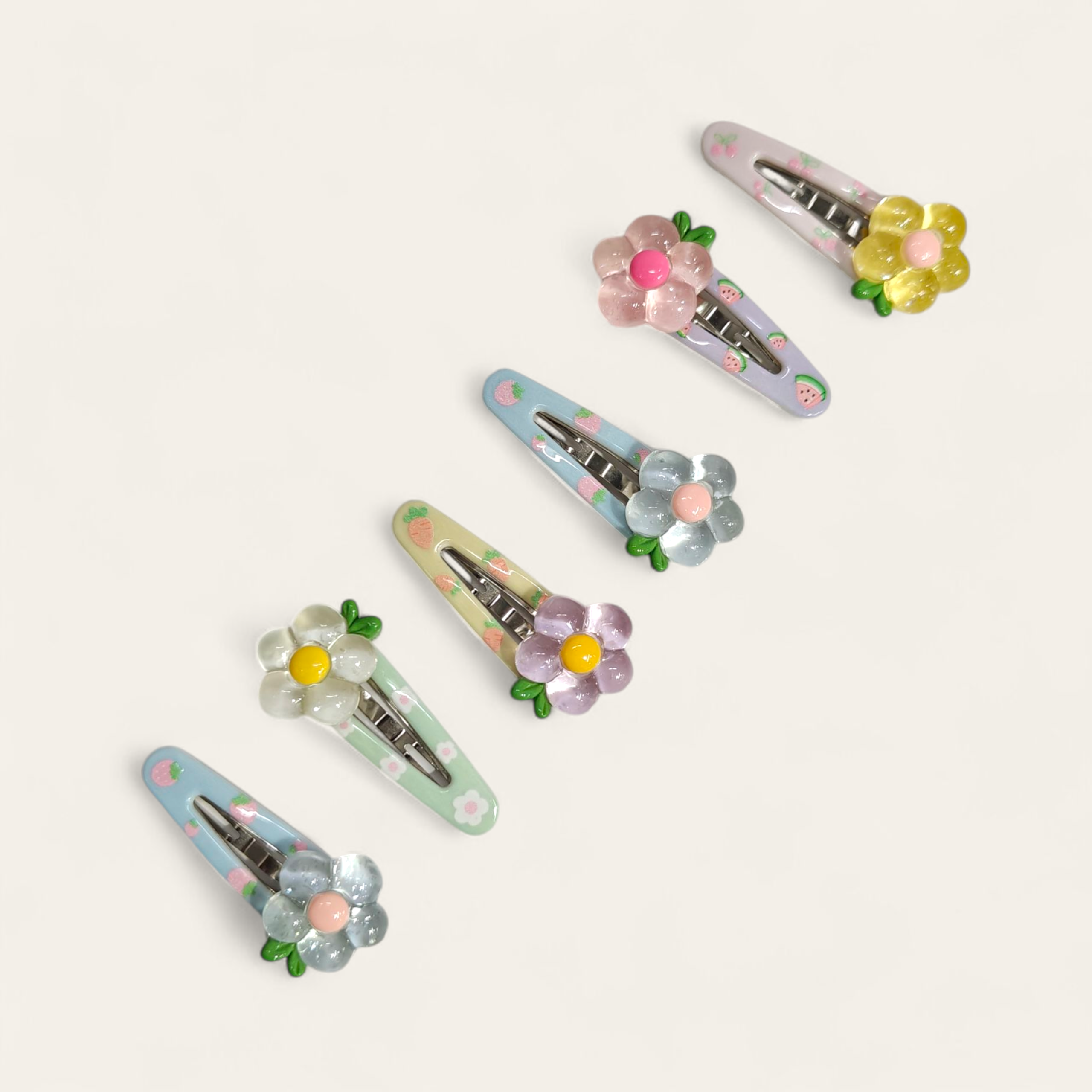 FLOWER APPLIQUE TIC TAC PINS PACK OF 6 - MULTI COLOR