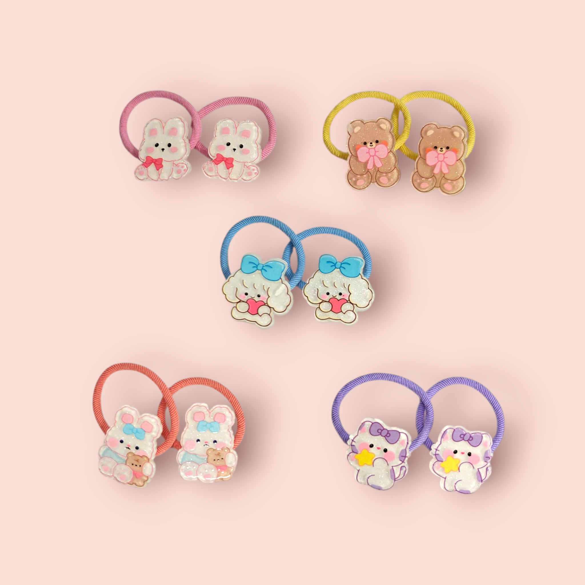 CARTOONS APPLIQUE HAIR TIES PACK OF 10 - MULTI COLOR