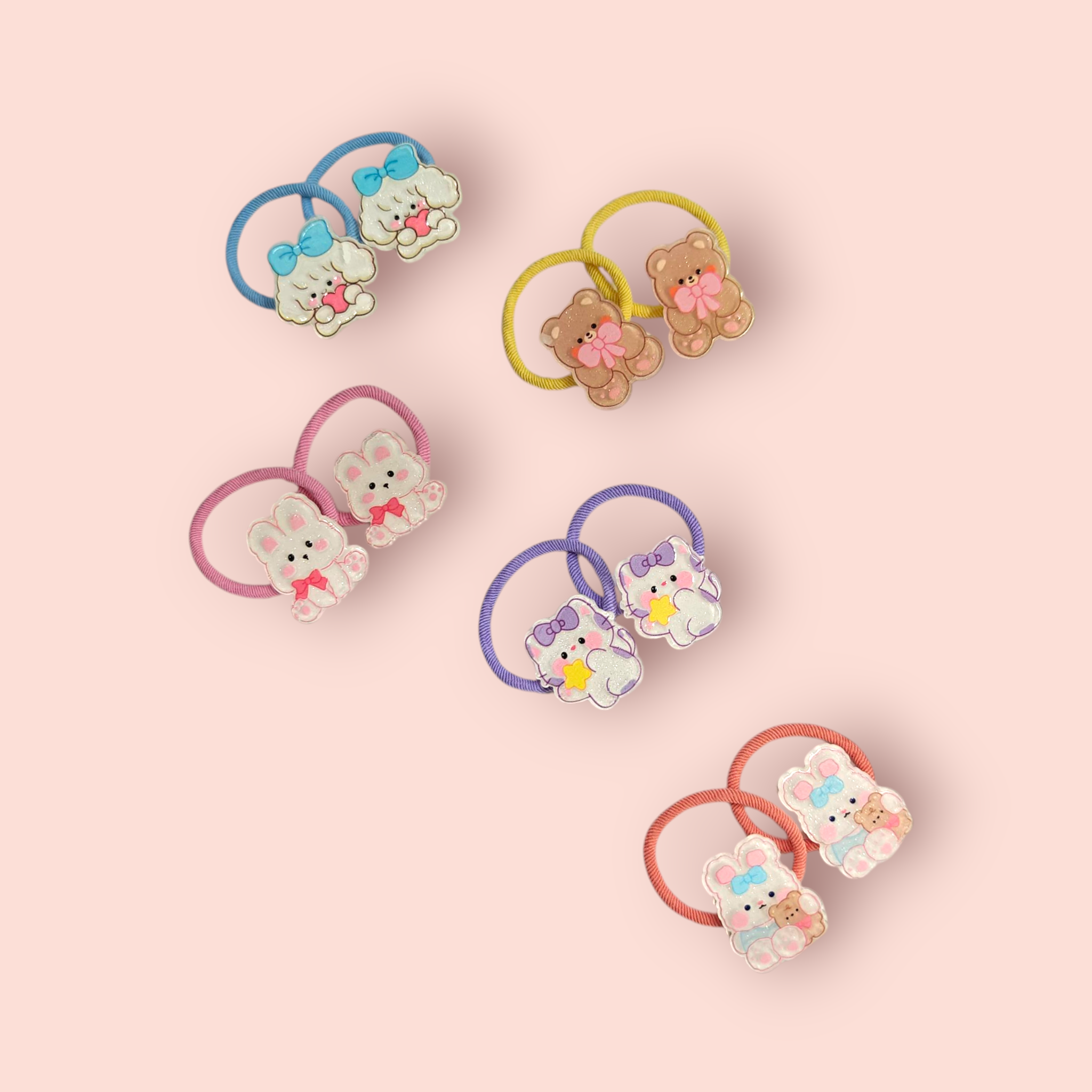 CARTOONS APPLIQUE HAIR TIES PACK OF 10 - MULTI COLOR