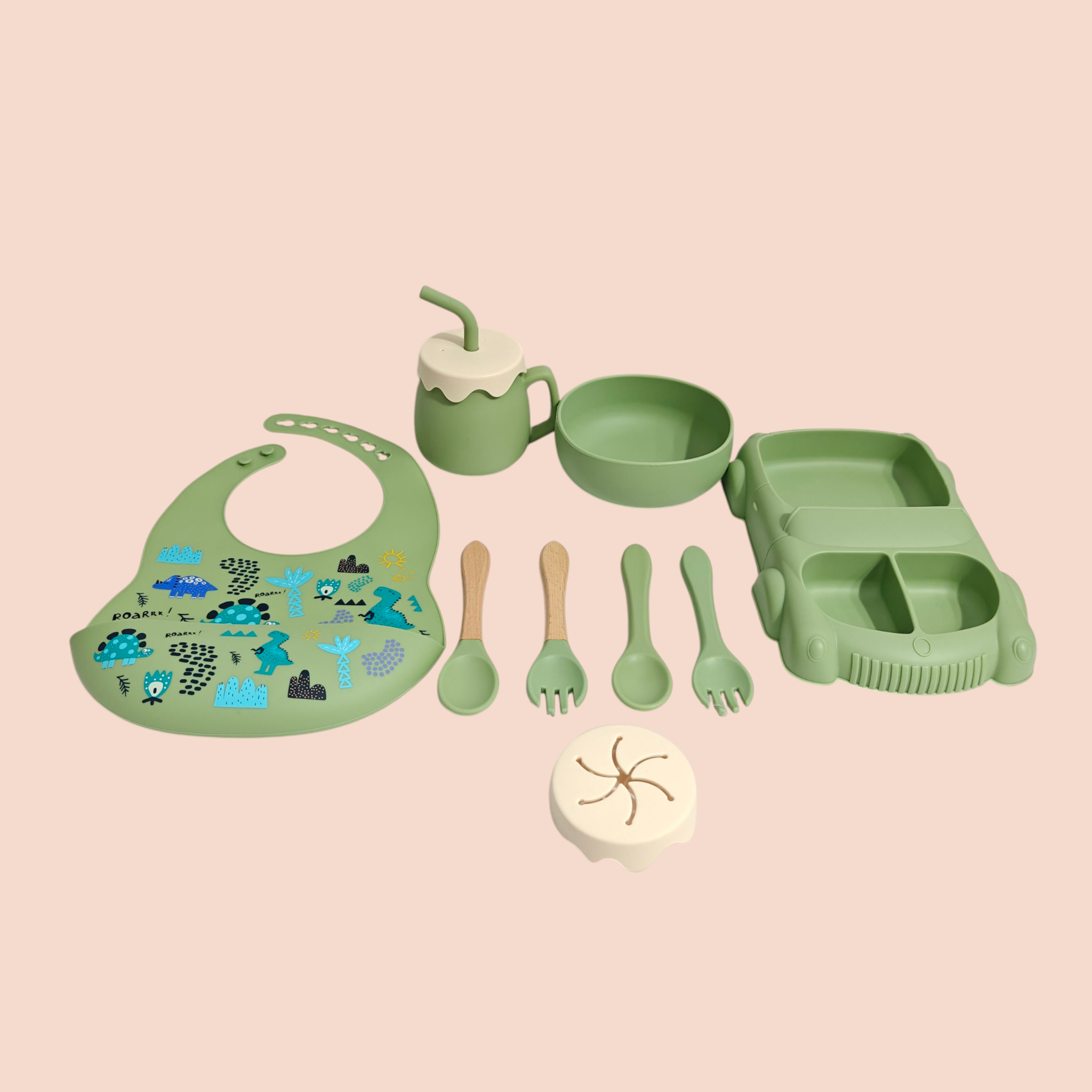 CAR DESIGN SILICONE TABLEWARE - GREEN