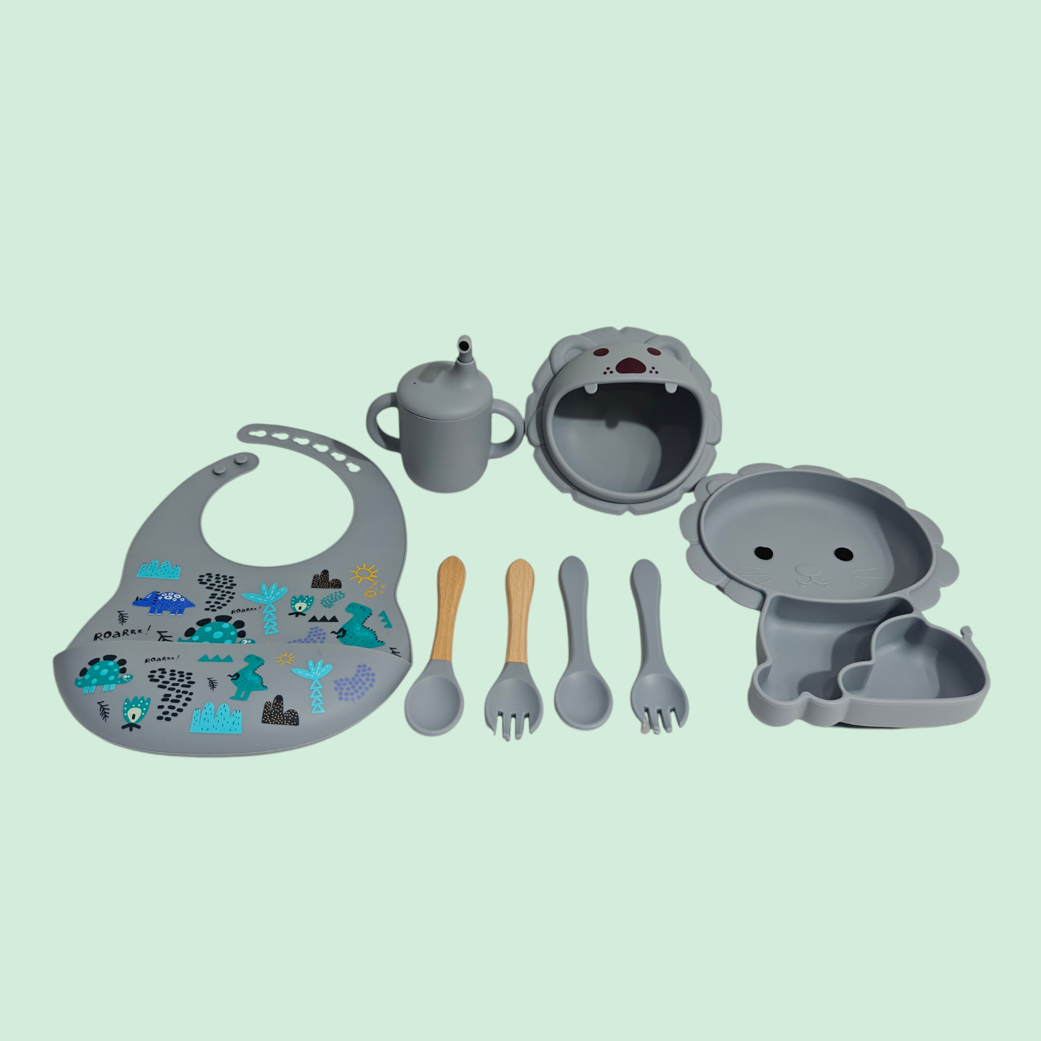 TIGER FACE SILICONE TABLEWARE - GREY