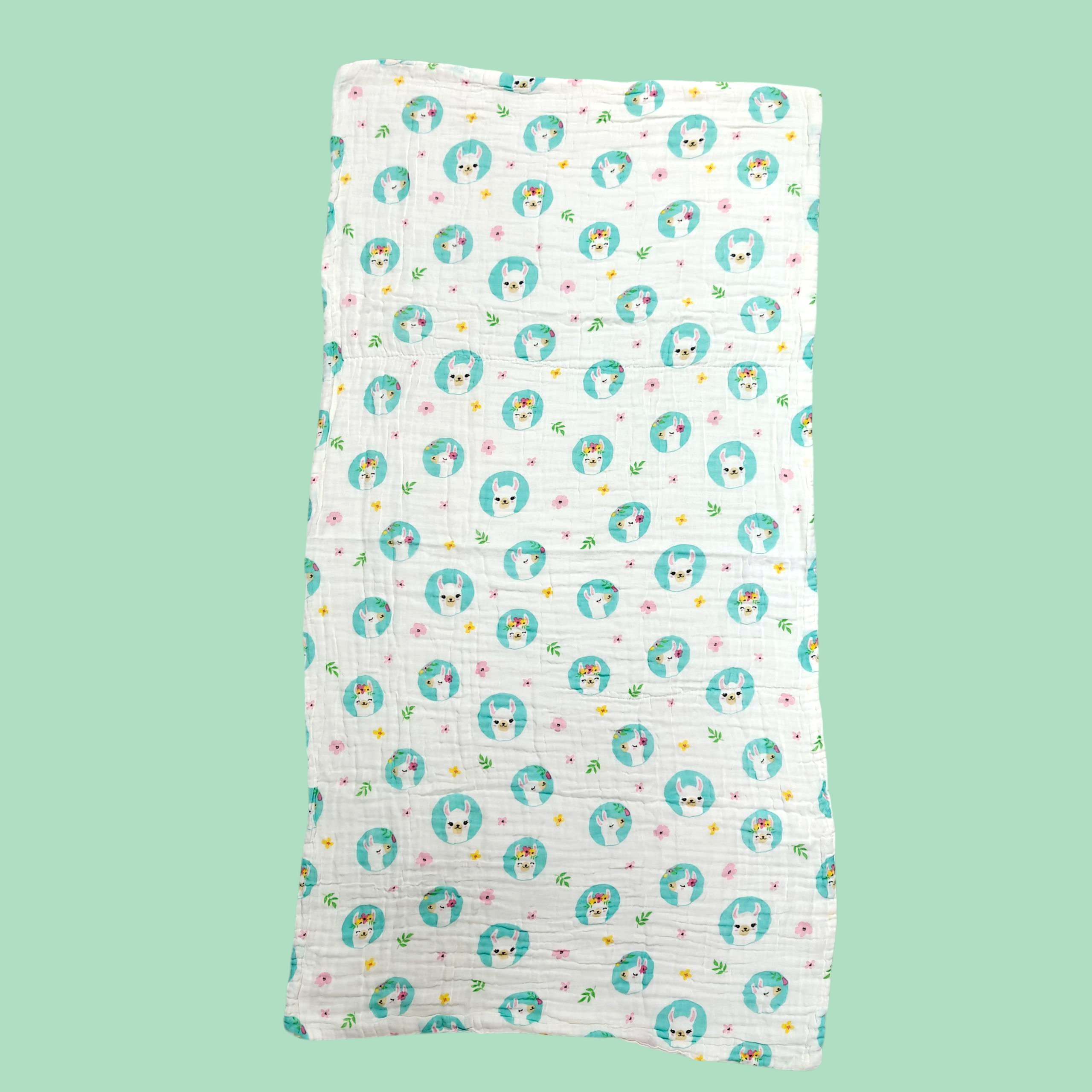ANIMAL PRINT DOUBLE LAYER MUSLIN TOWEL LARGE - WHITE & GREEN