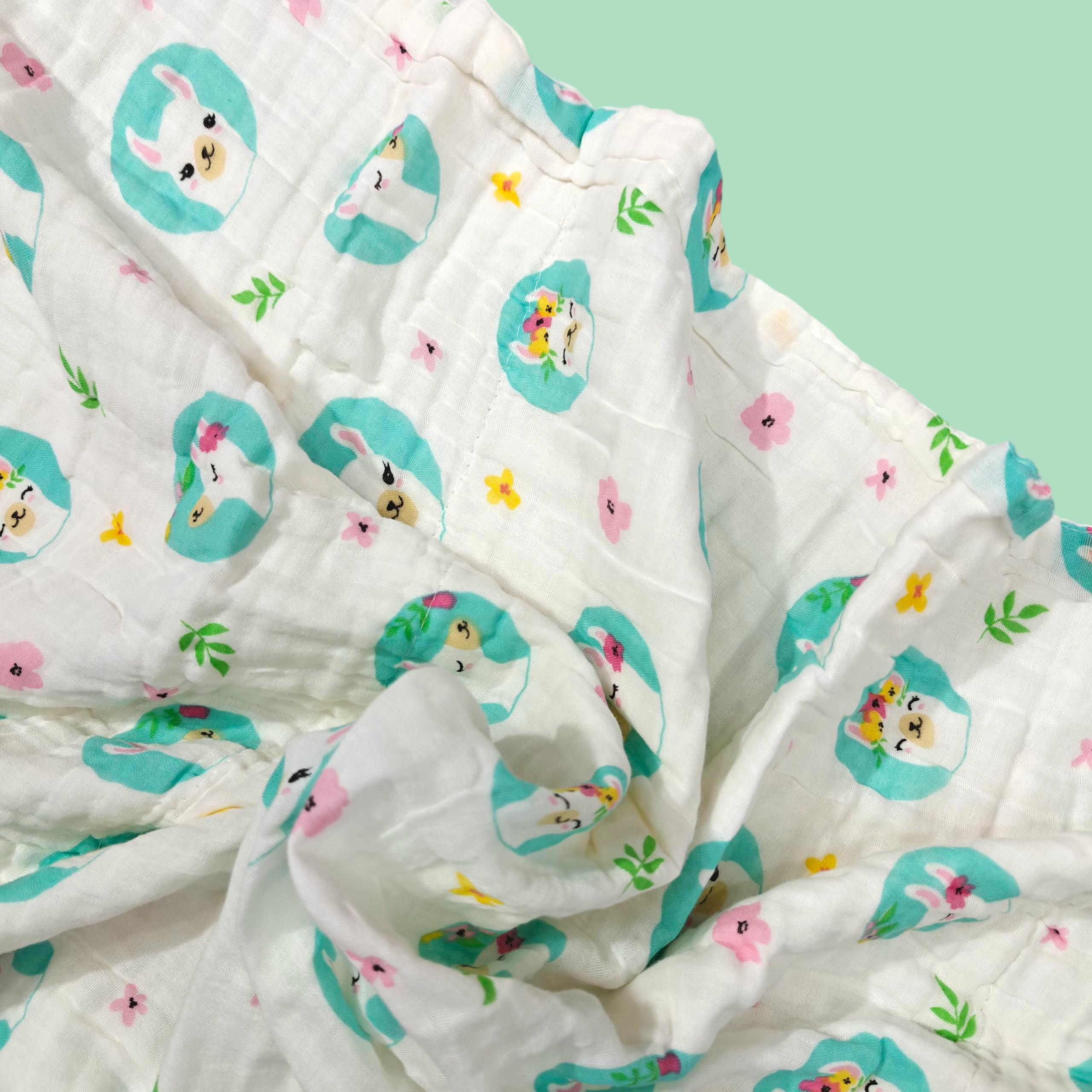 ANIMAL PRINT DOUBLE LAYER MUSLIN TOWEL LARGE - WHITE & GREEN
