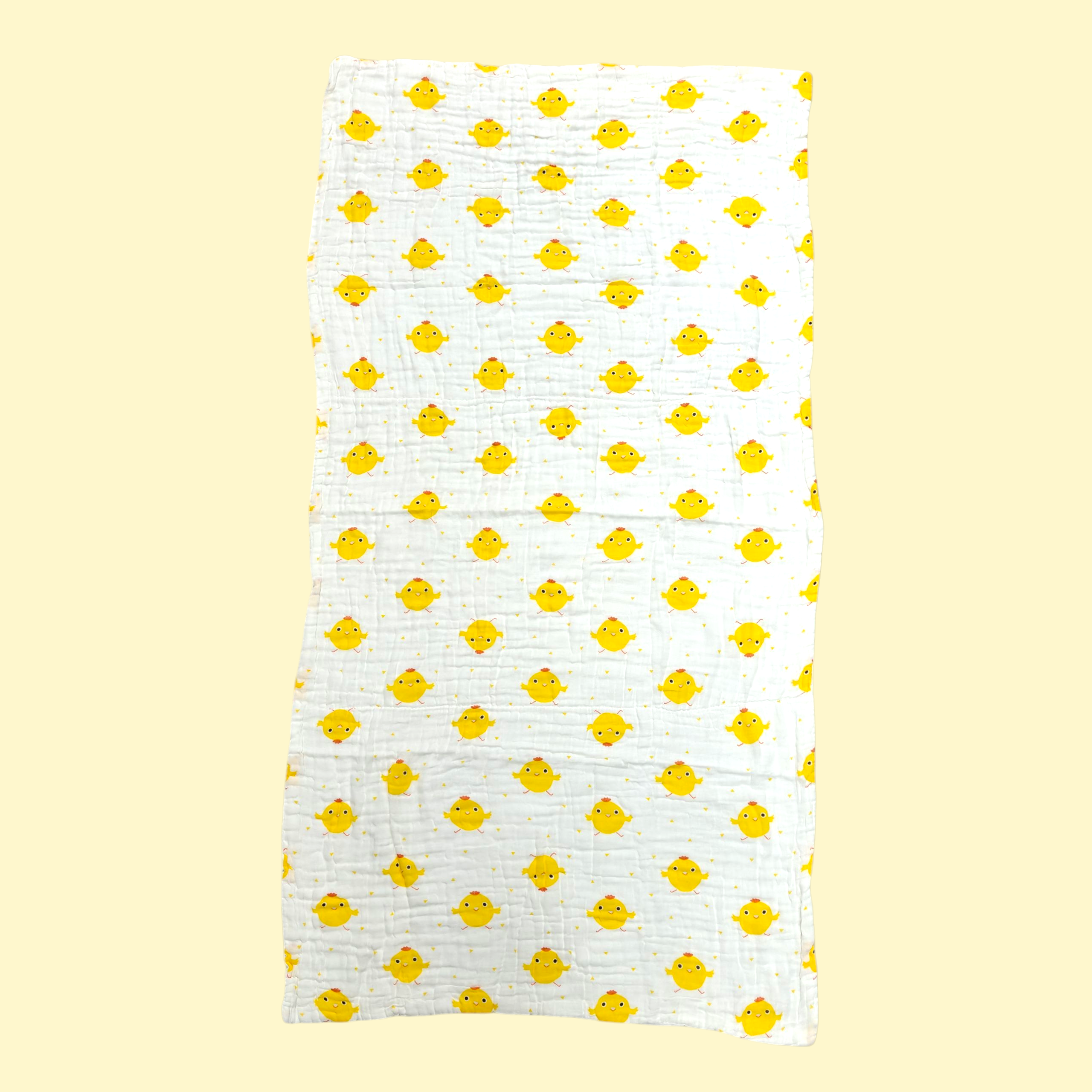 DUCK PRINT DOUBLE LAYER MUSLIN TOWEL LARGE - WHITE & YELLOW