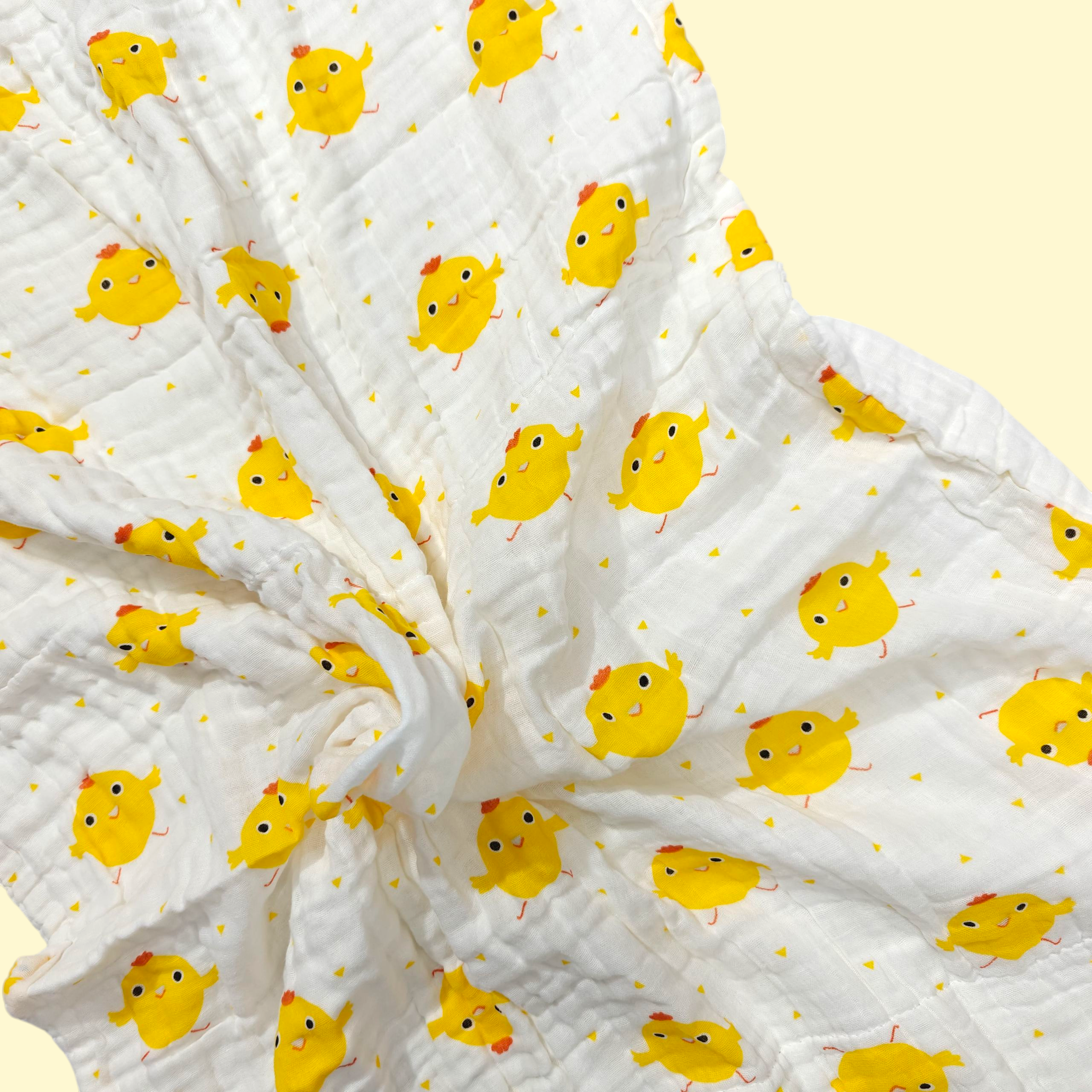 DUCK PRINT DOUBLE LAYER MUSLIN TOWEL LARGE - WHITE & YELLOW