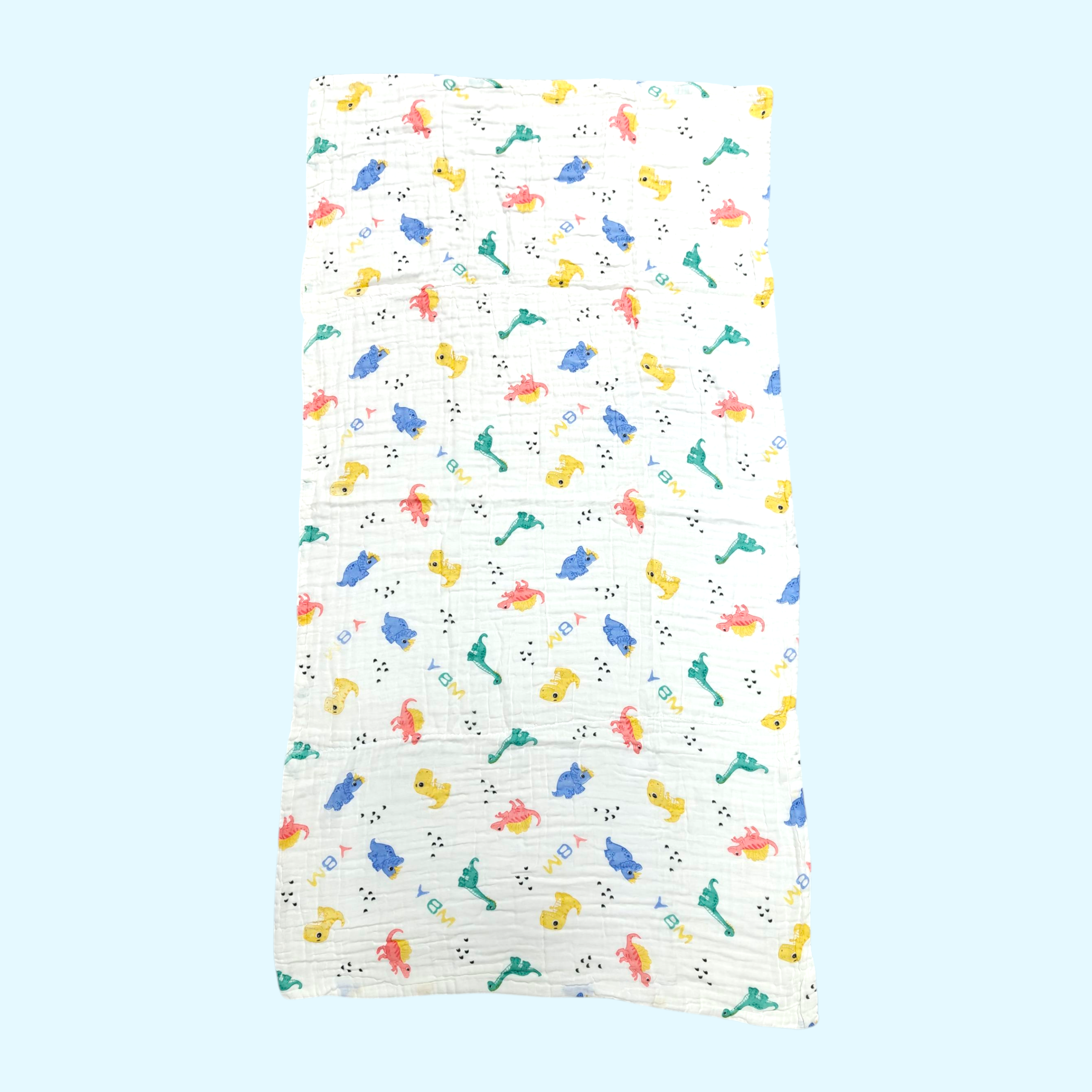 DINO PRINT DOUBLE LAYER MUSLIN TOWEL LARGE - WHITE & BLUE