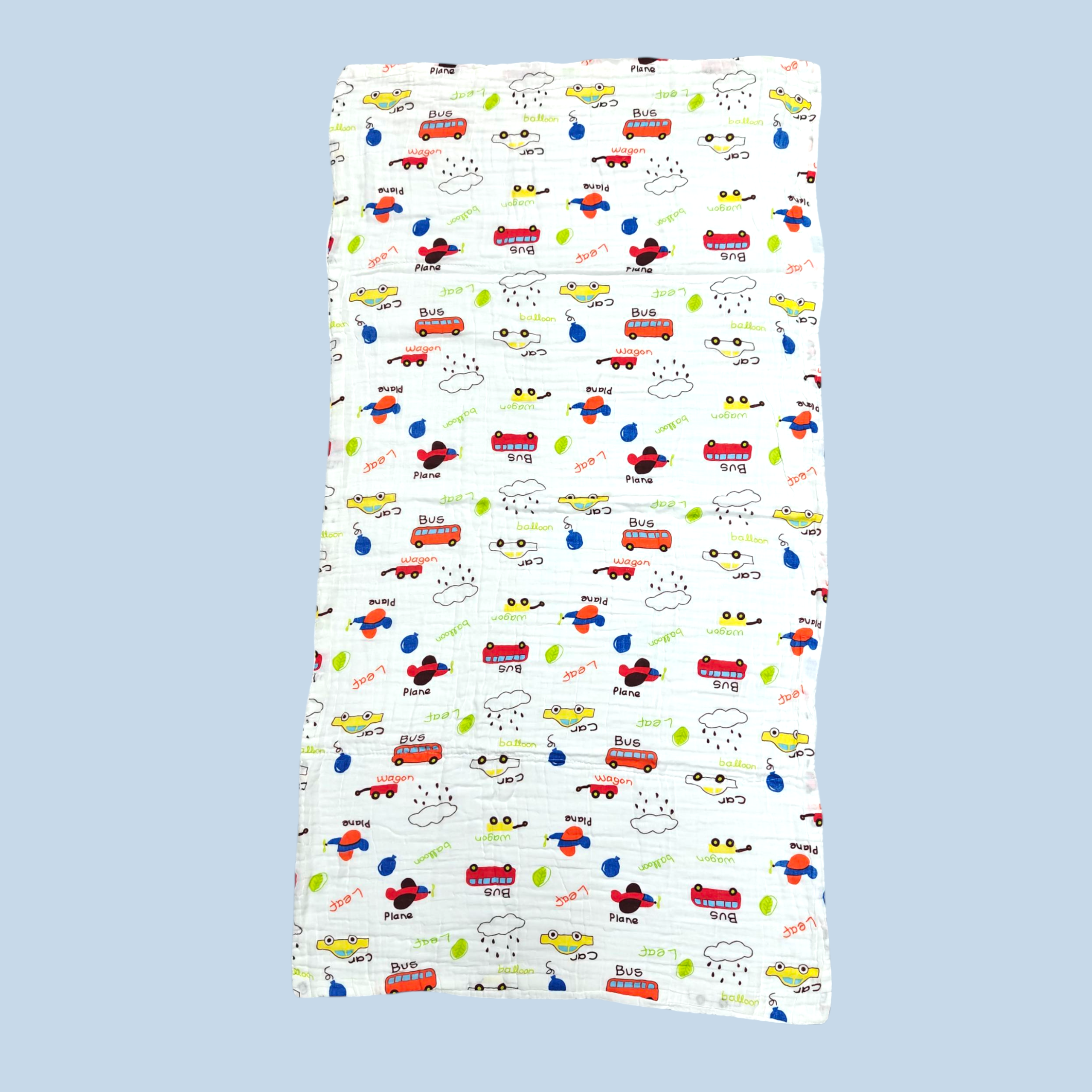 VEHICLES PRINT DOUBLE LAYER MUSLIN TOWEL LARGE - WHITE & RED