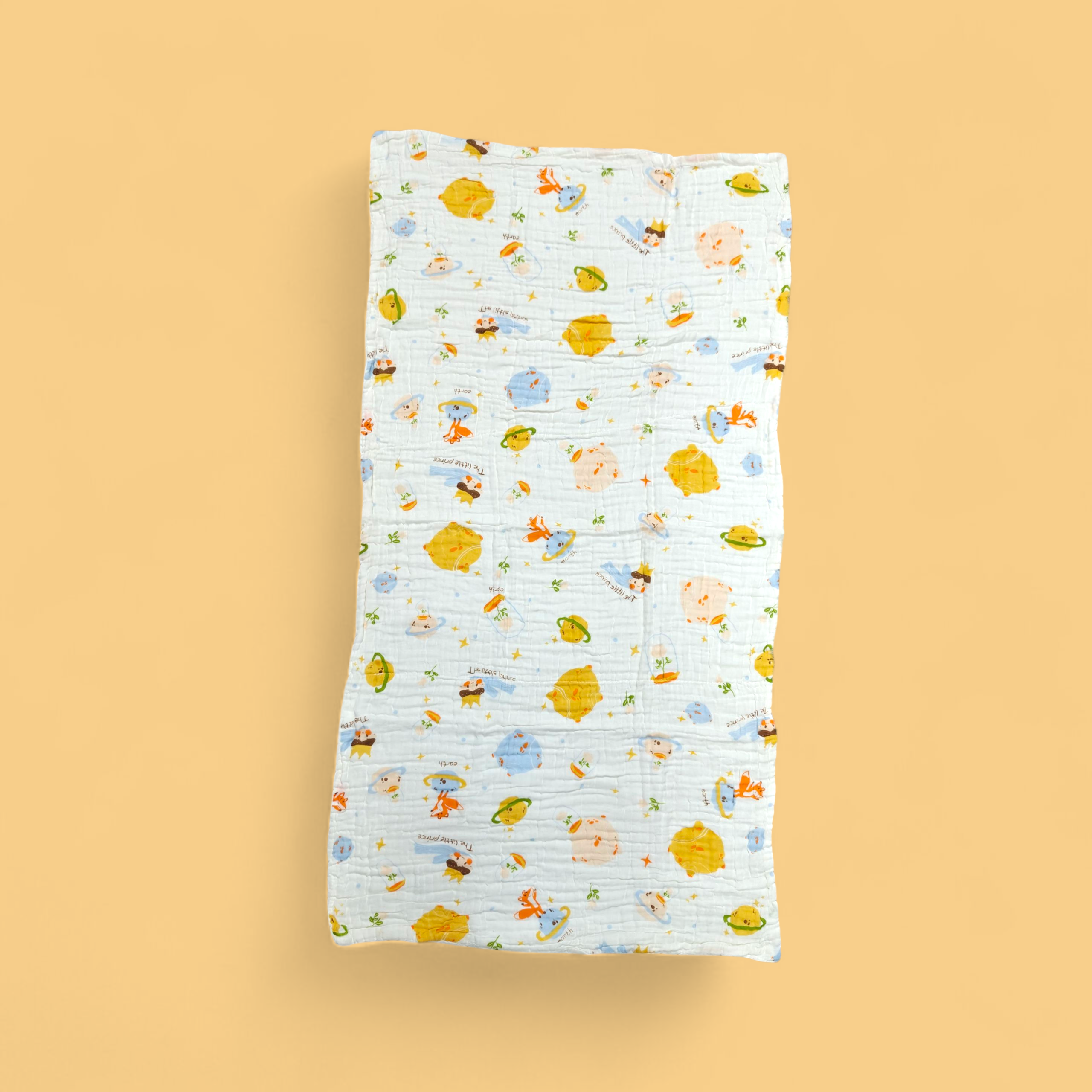 SPACE THEME DOUBLE LAYER MUSLIN TOWEL LARGE - WHITE & YELLOW