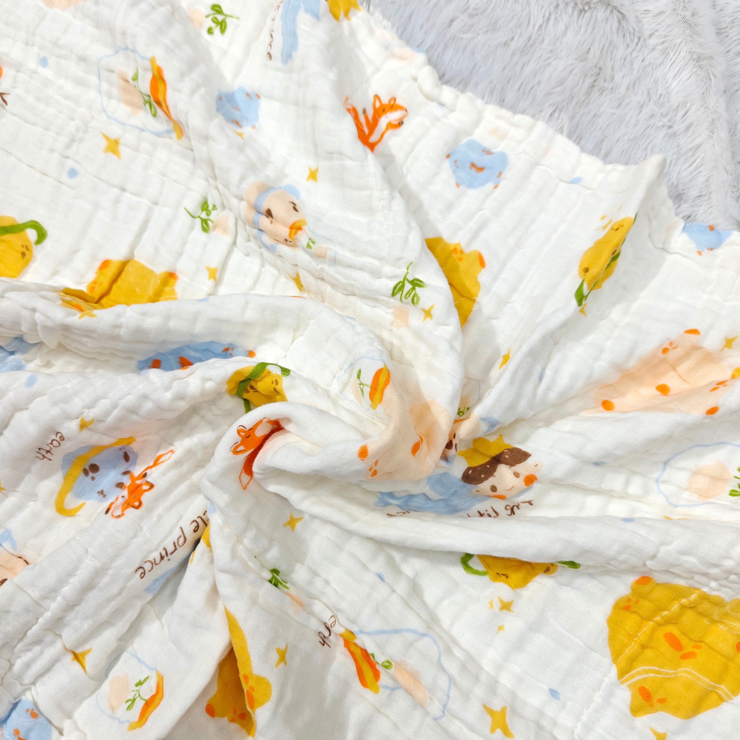 SPACE THEME DOUBLE LAYER MUSLIN TOWEL LARGE - WHITE & YELLOW
