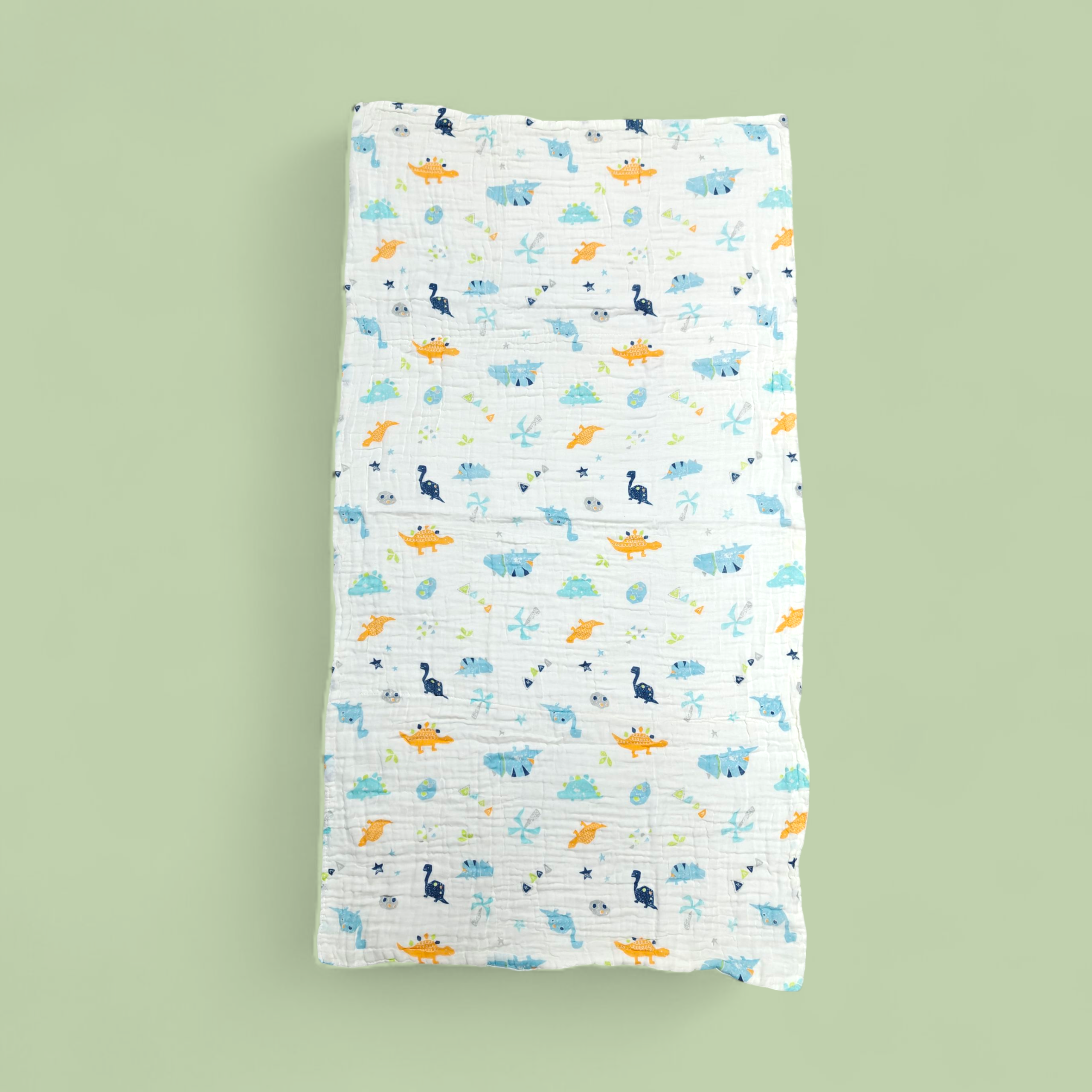 DINOSAUR PRINT DOUBLE LAYER MUSLIN TOWEL LARGE - WHITE & YELLOW