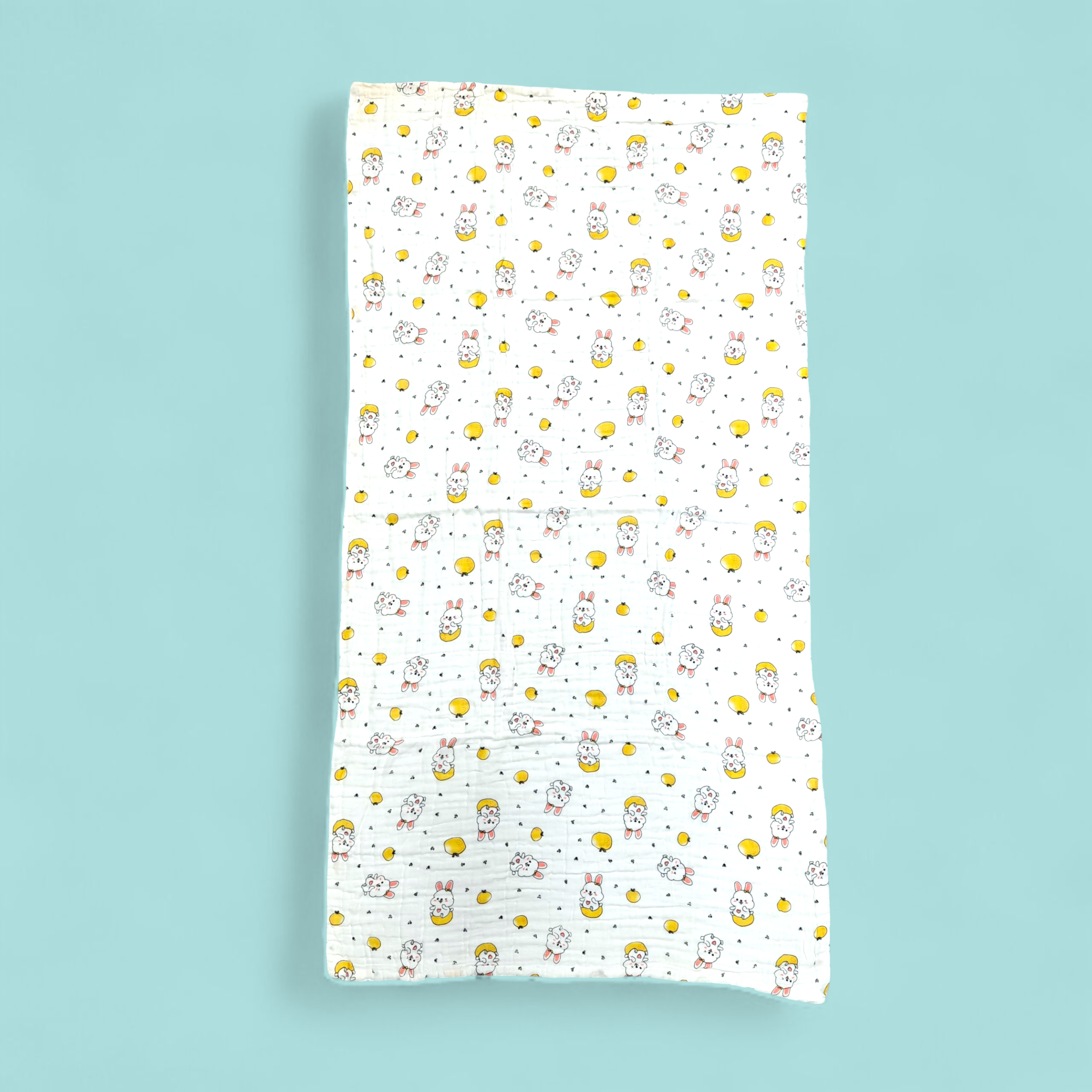 BUNNY PRINT DOUBLE LAYER MUSLIN TOWEL LARGE - WHITE & YELLOW