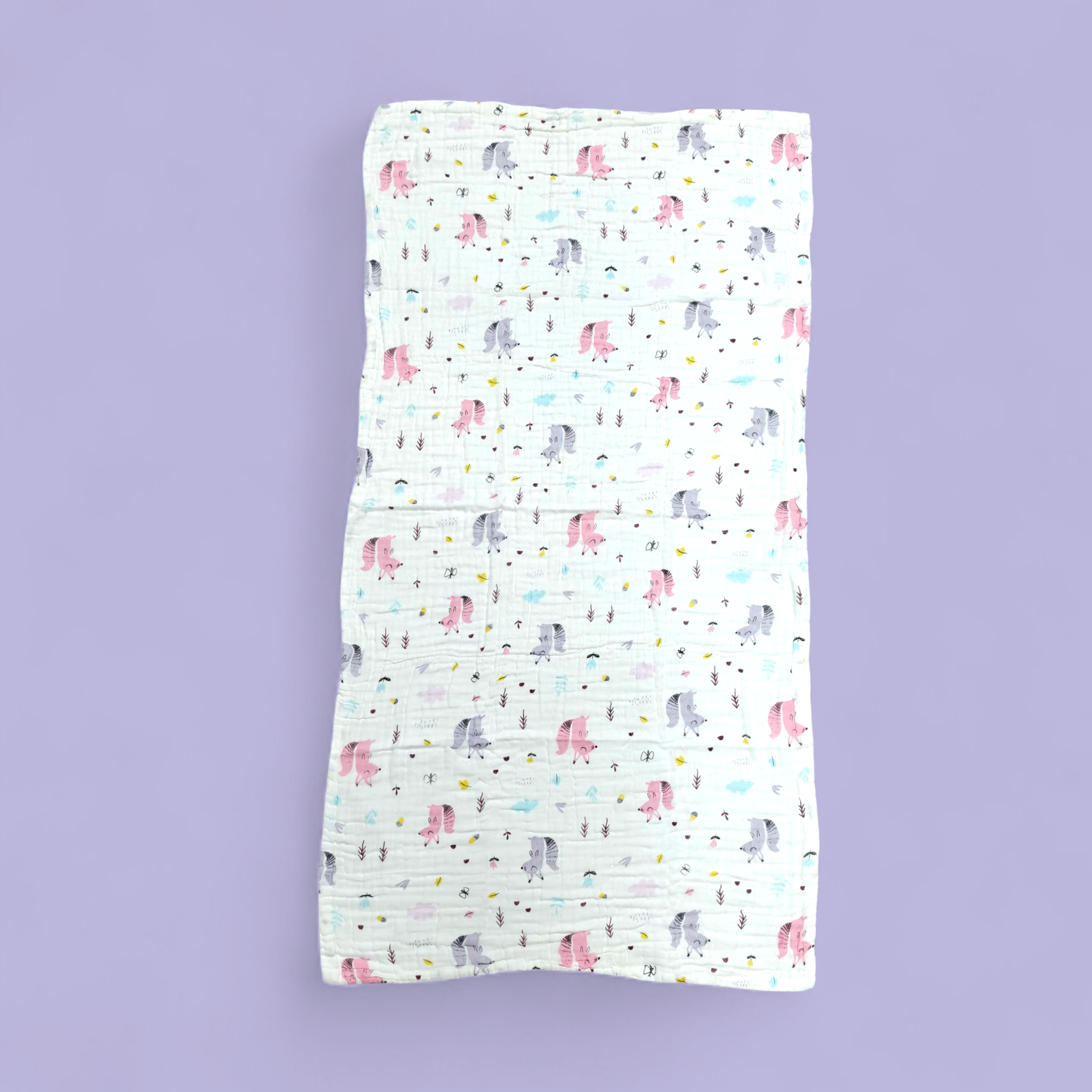 ANIMAL PRINT DOUBLE LAYER MUSLIN TOWEL LARGE - WHITE & PINK