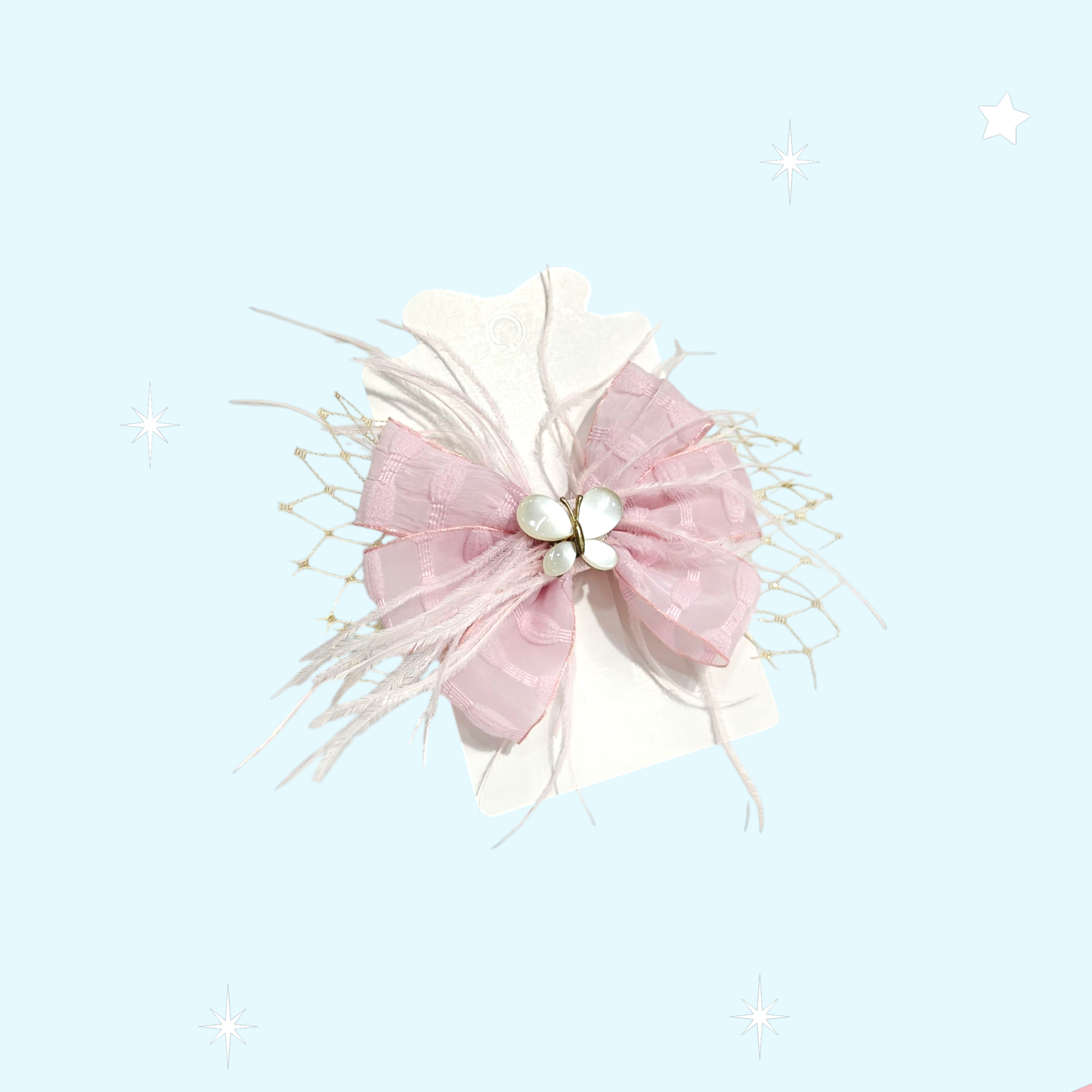BUTTERFLY & FEATHERS APPLIQUE BIG BOW HAIR PINS