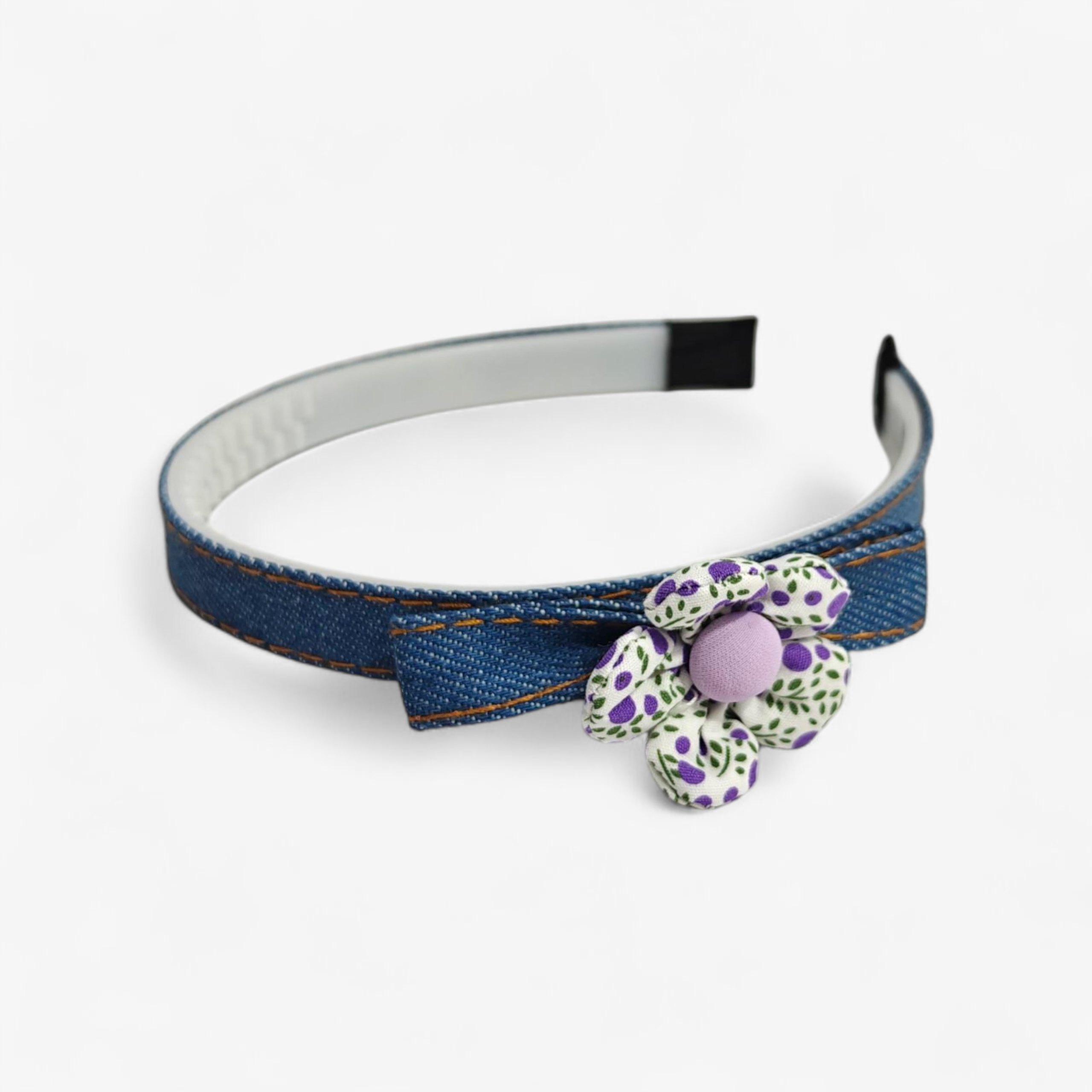 FLORAL PRINTED FLOWER APPLIQUE DENIM HAIRBAND