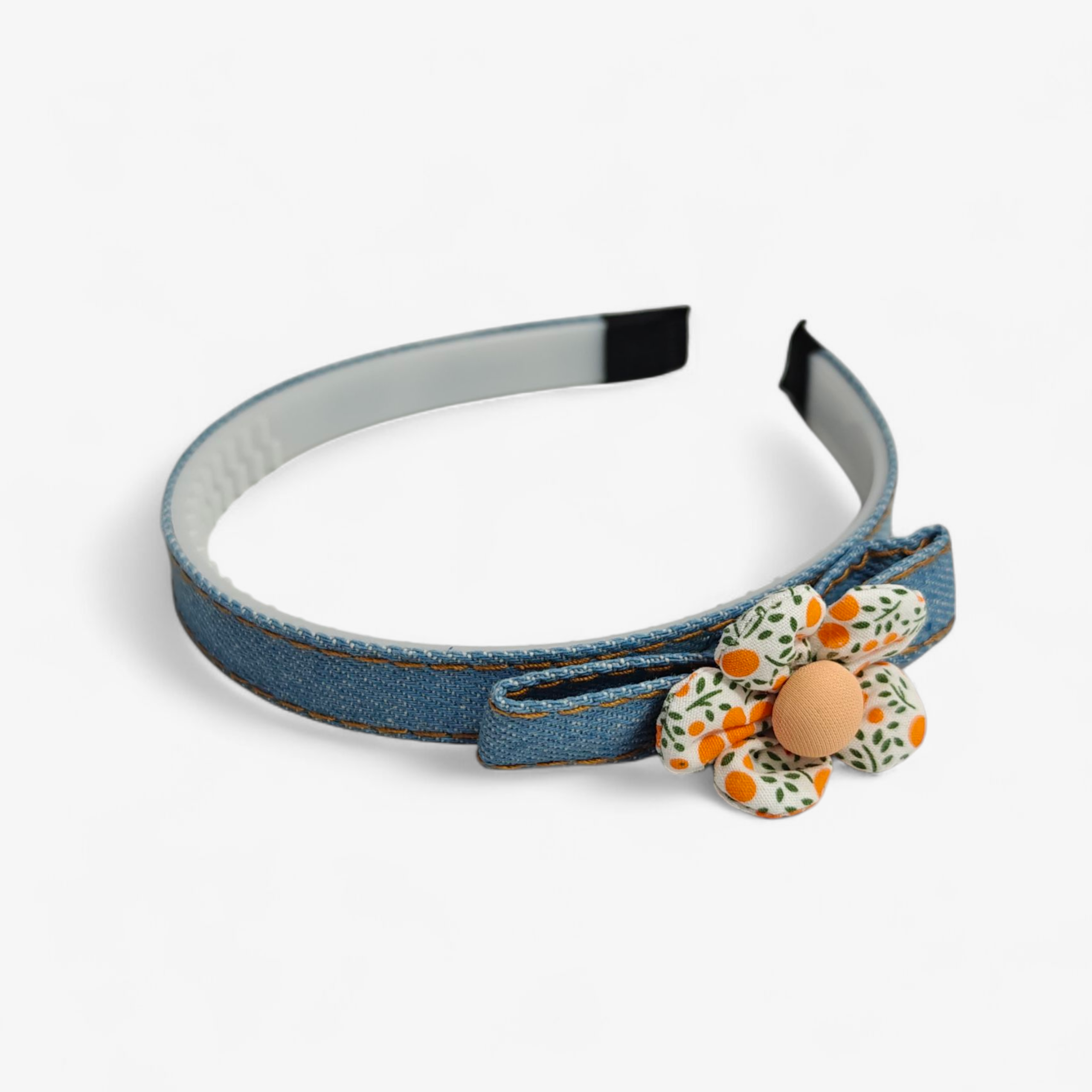 FLORAL PRINTED FLOWER APPLIQUE DENIM HAIRBAND