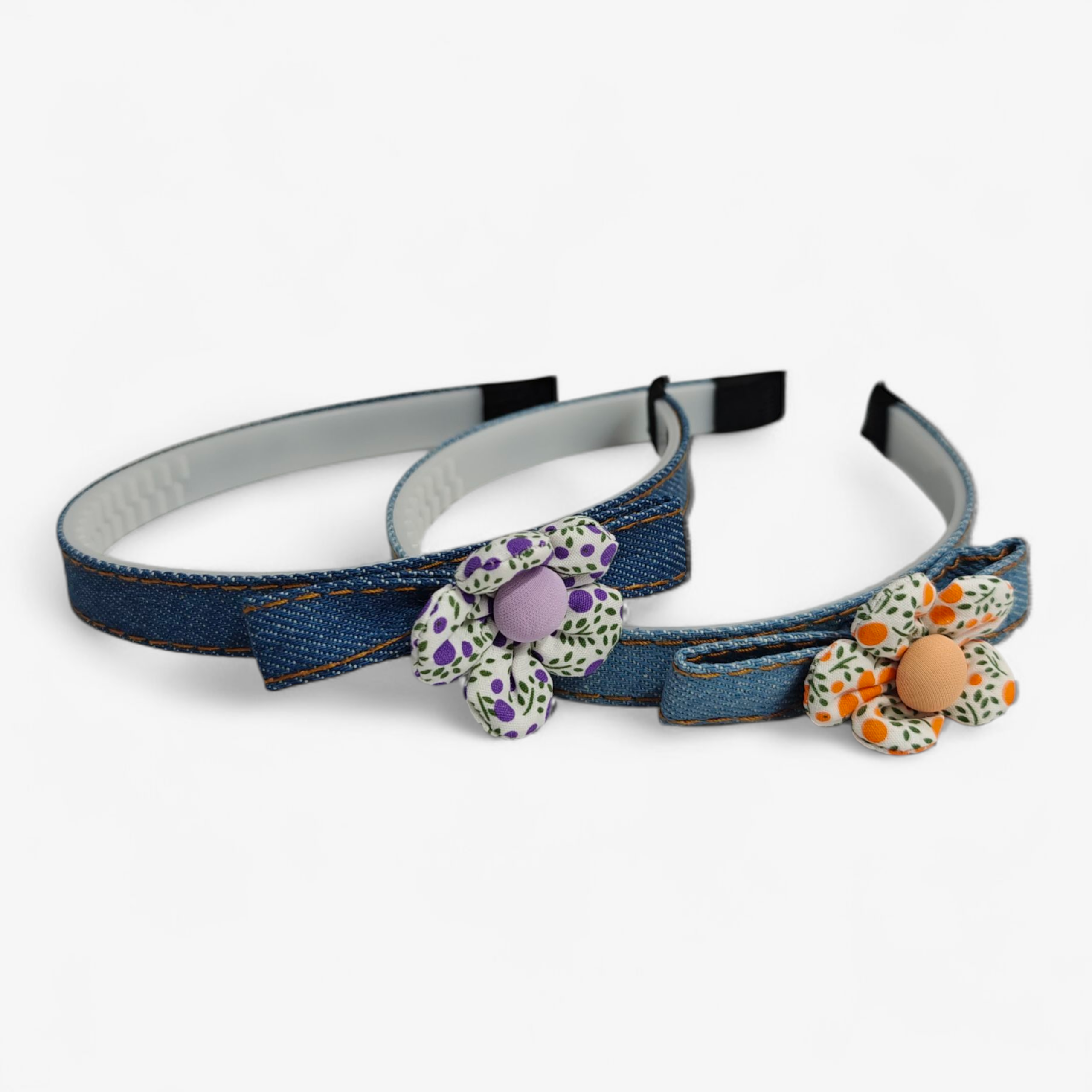 FLORAL PRINTED FLOWER APPLIQUE DENIM HAIRBAND