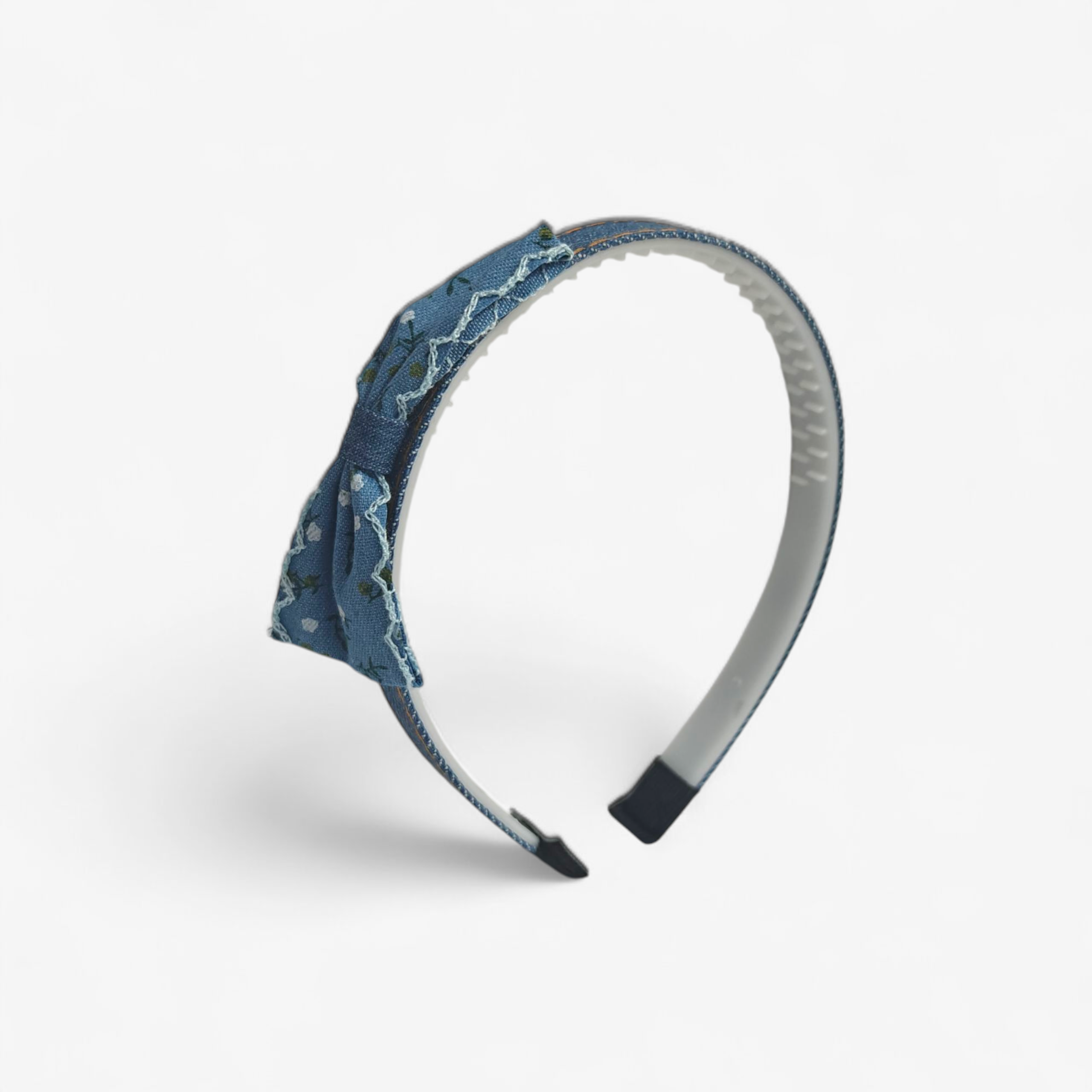 PRINTED BOW APPLIQUE DENIM HAIRBAND - BLUE