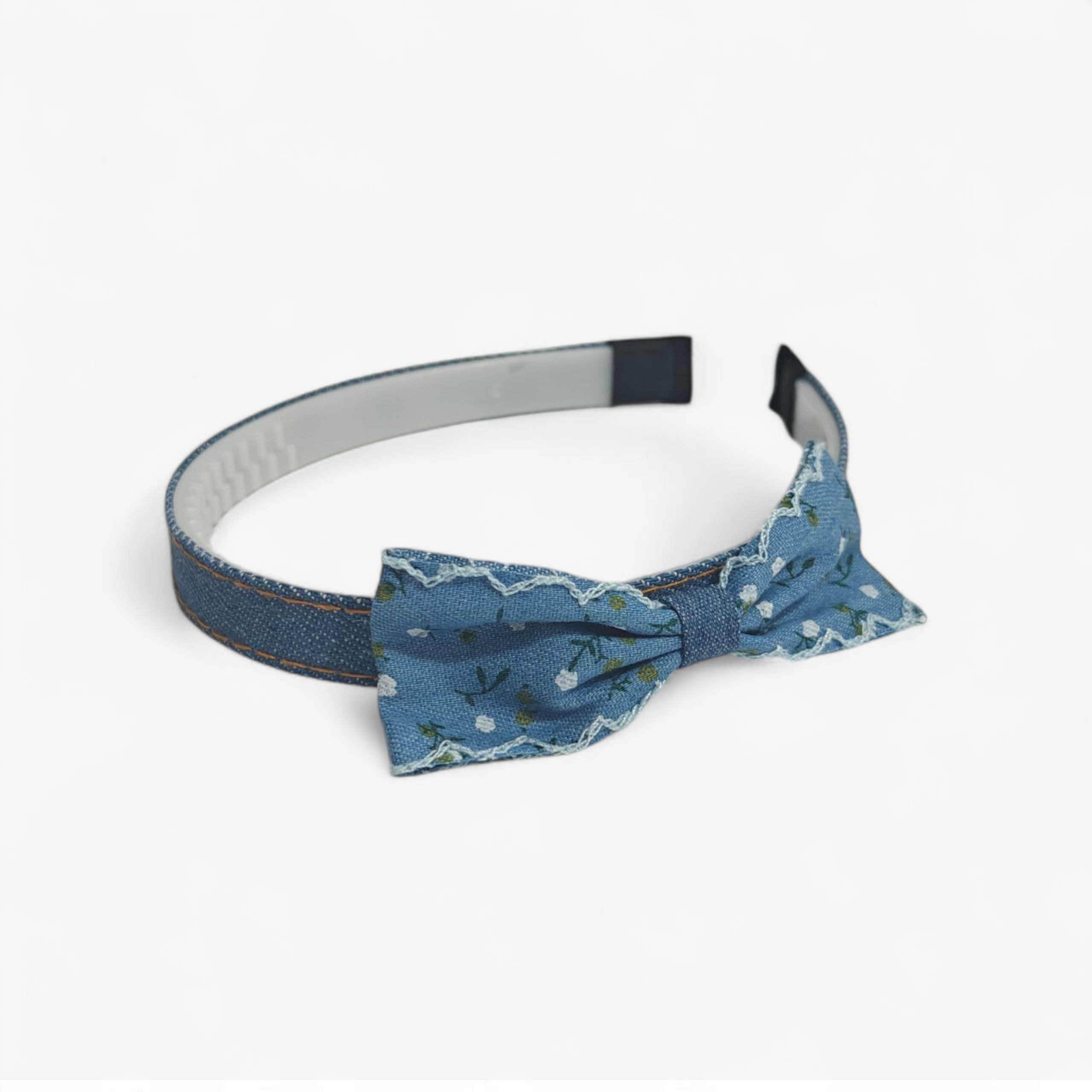 PRINTED BOW APPLIQUE DENIM HAIRBAND - BLUE