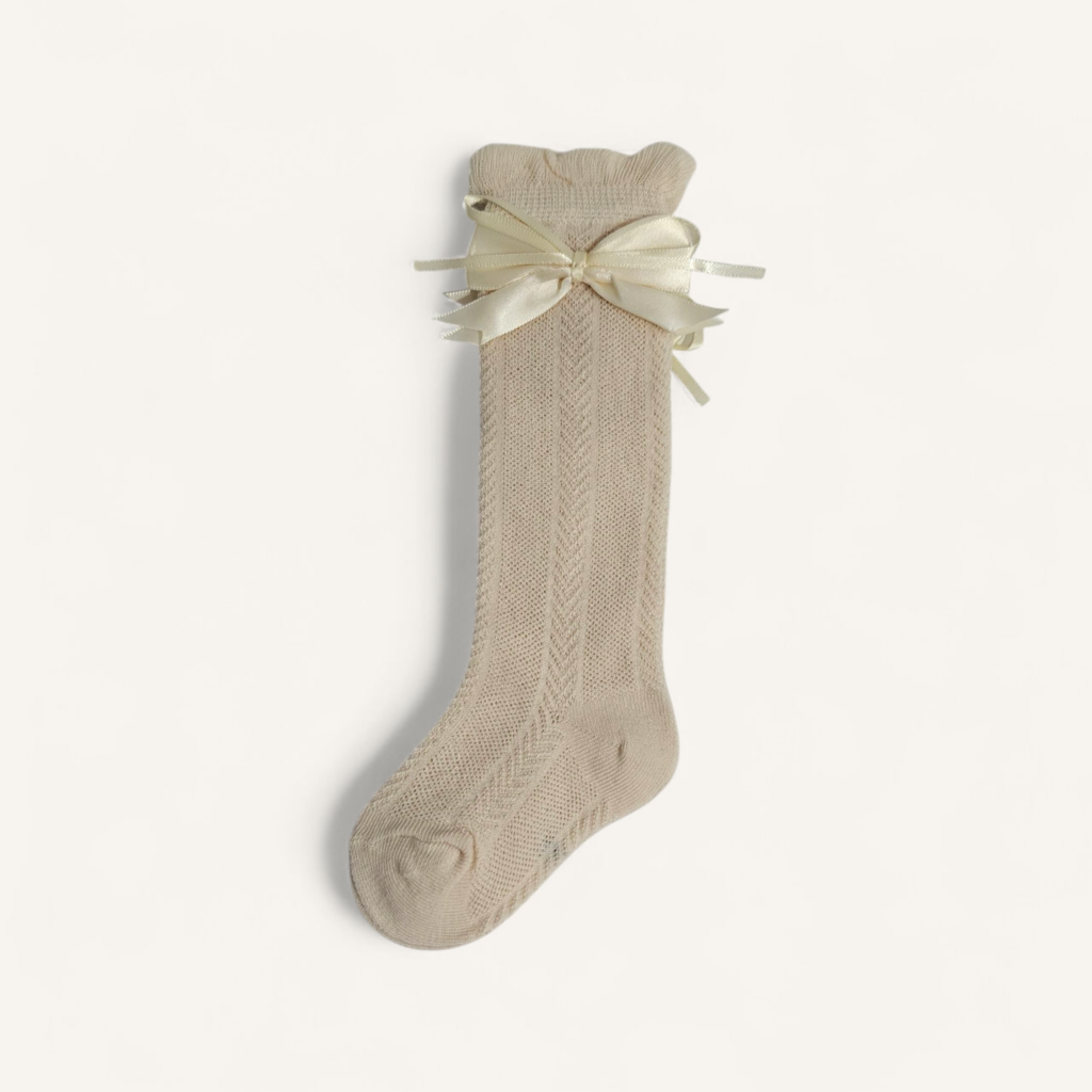 SATIN BOW & KNOT APPLIQUE KNEE LENGTH SOCKS