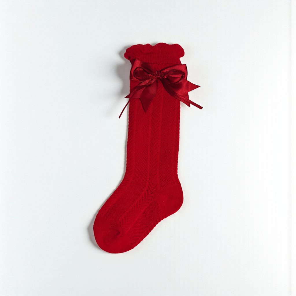 SATIN BOW & KNOT APPLIQUE KNEE LENGTH SOCKS