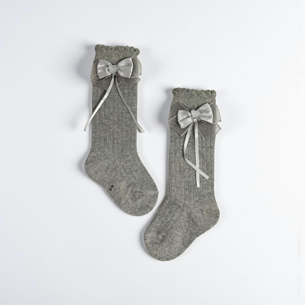 BEADED HEART & BOW APPLIQUE KNEE LENGTH SOCKS