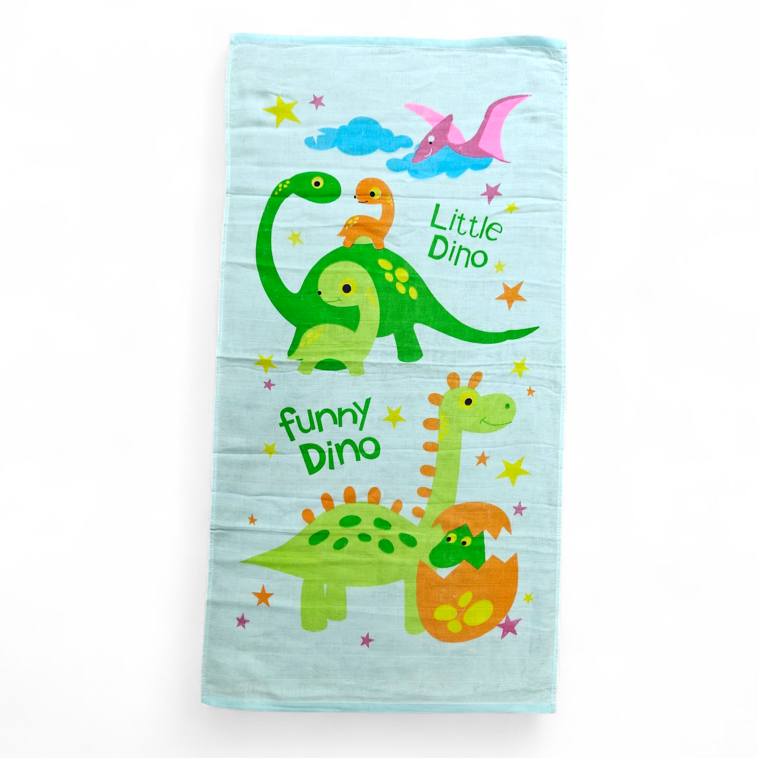 LITTLE DINO PRINT MUSLIN TOWEL MEDIUM - BLUE