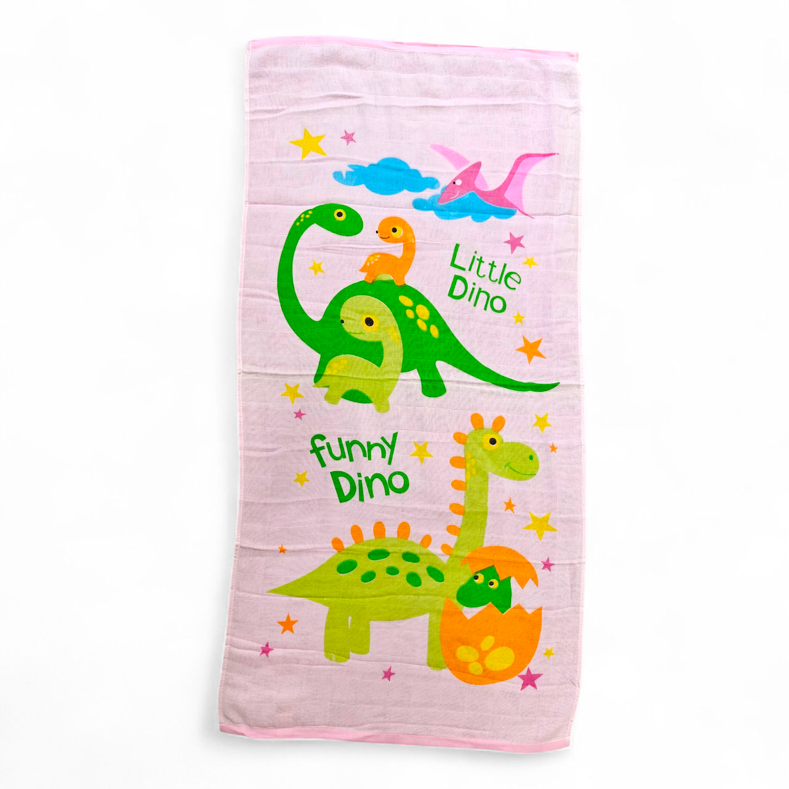 LITTLE DINO PRINT MUSLIN TOWEL MEDIUM - PINK