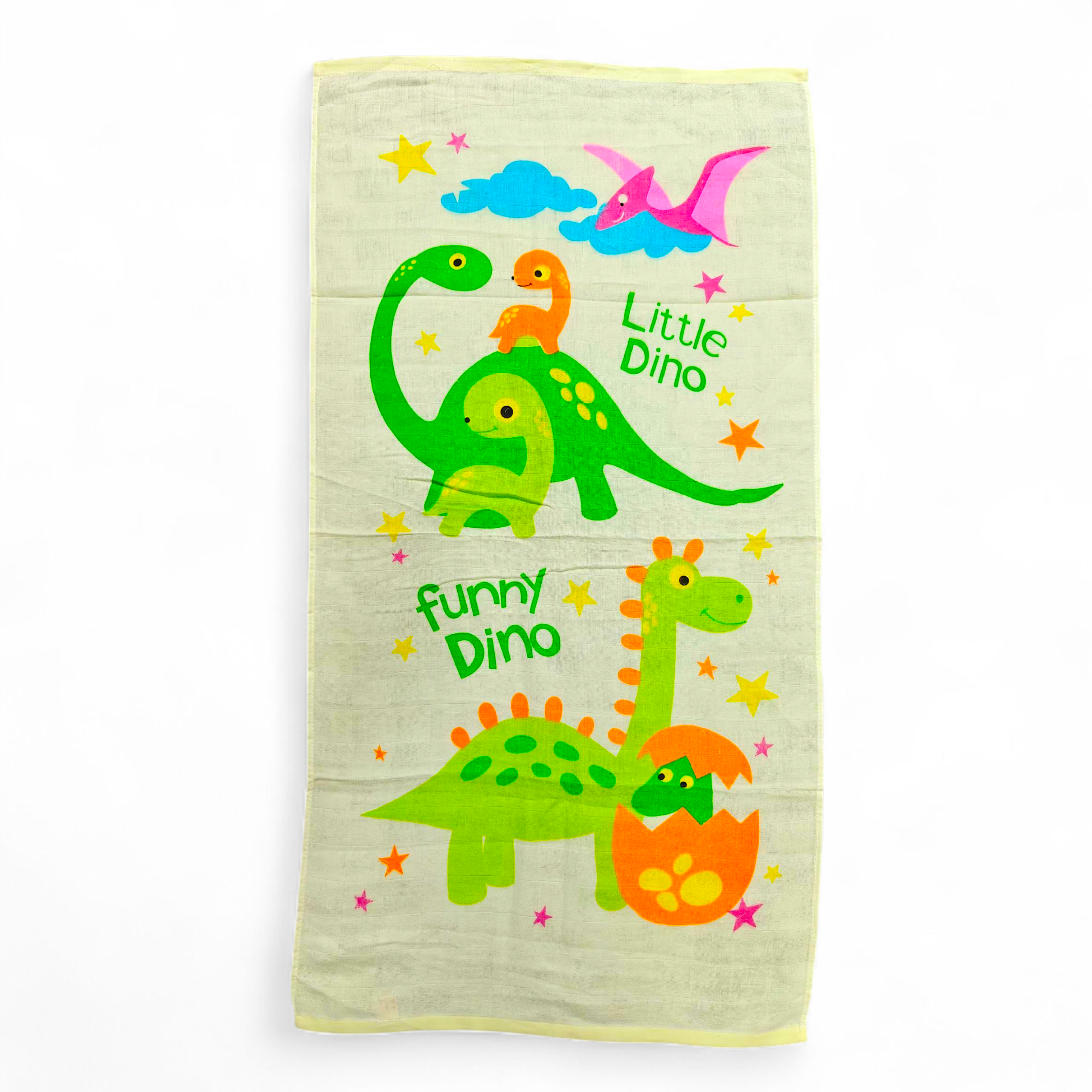 LITTLE DINO PRINT MUSLIN TOWEL MEDIUM - YELLOW