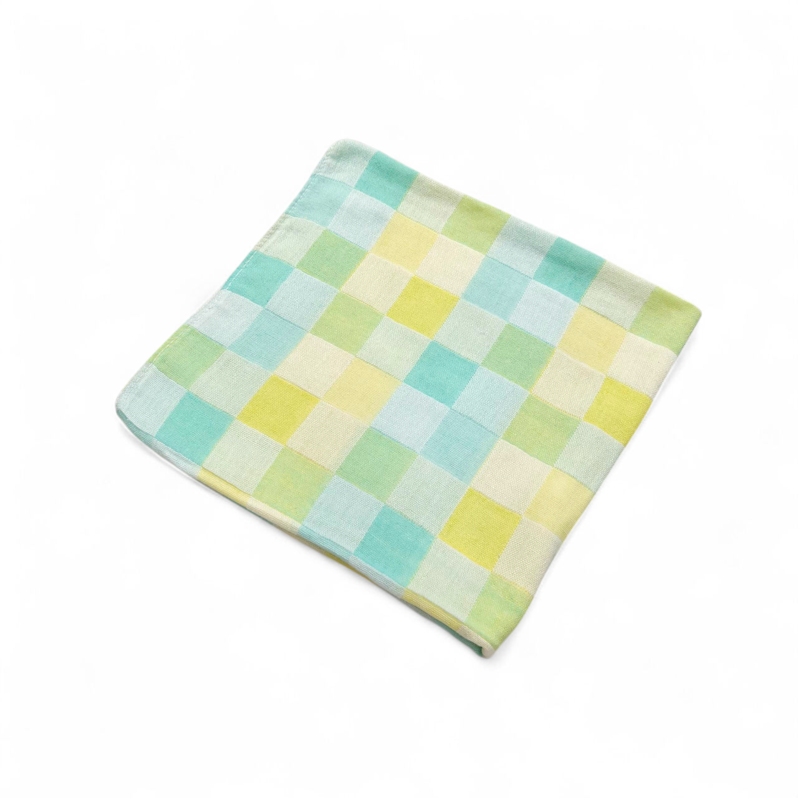 CHECKERED PRINT MUSLIN TOWEL LARGE - GREEN & YELLOW