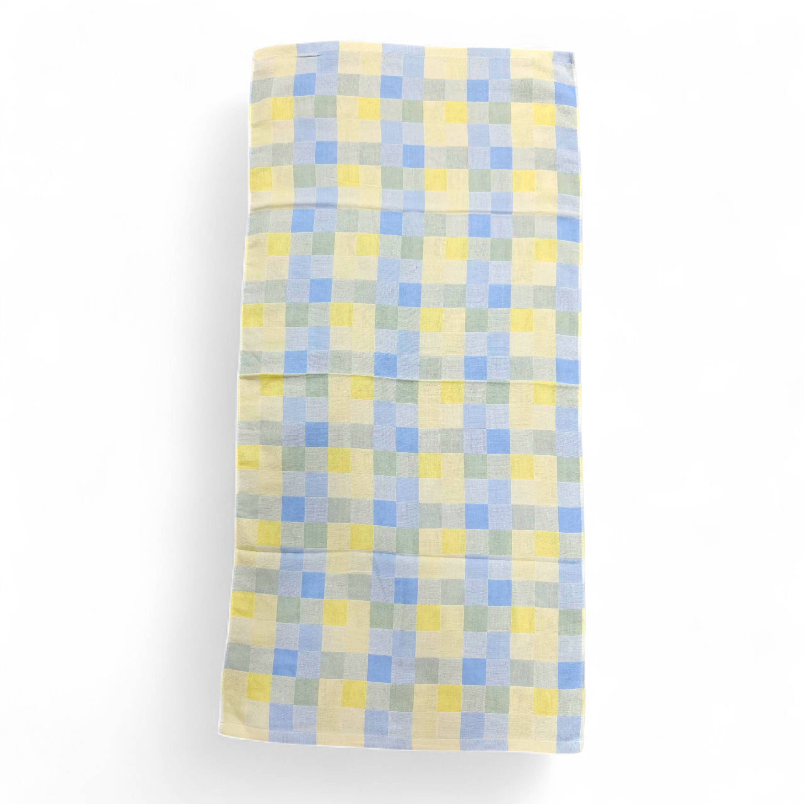 CHECKERED PRINT MUSLIN TOWEL LARGE - YELLOW & BLUE