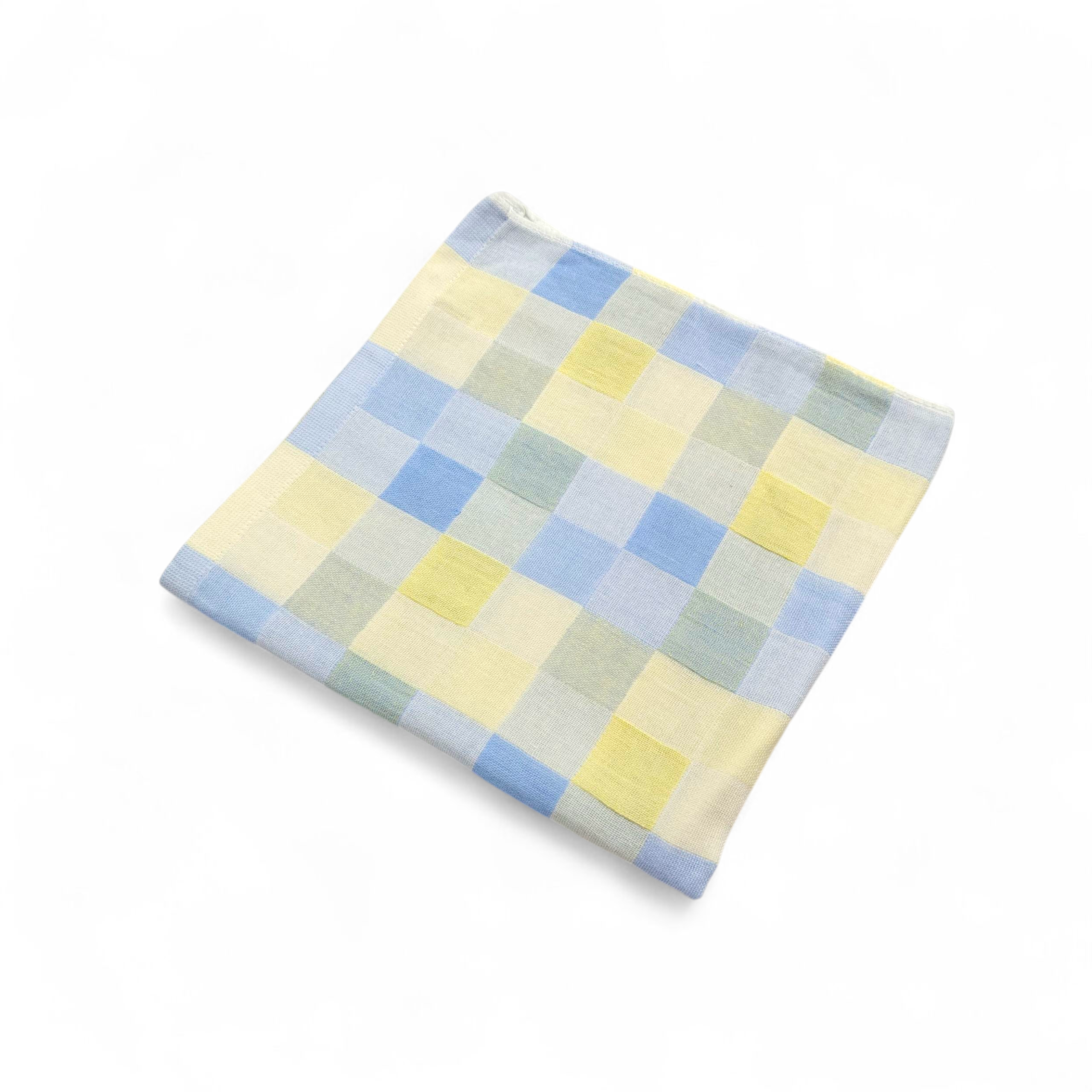 CHECKERED PRINT MUSLIN TOWEL LARGE - YELLOW & BLUE