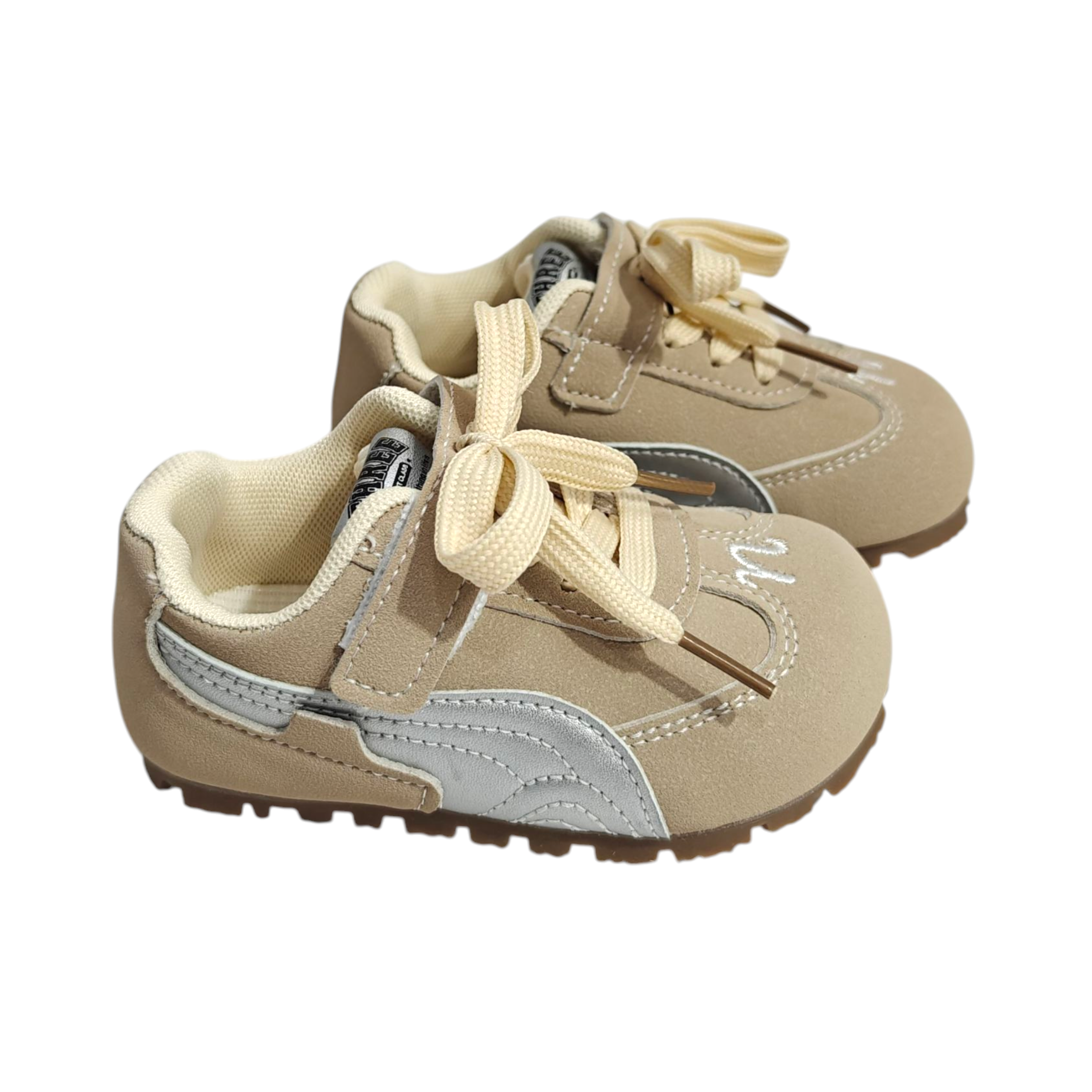 DUAL COLOR VELCRO SHOES - BEIGE