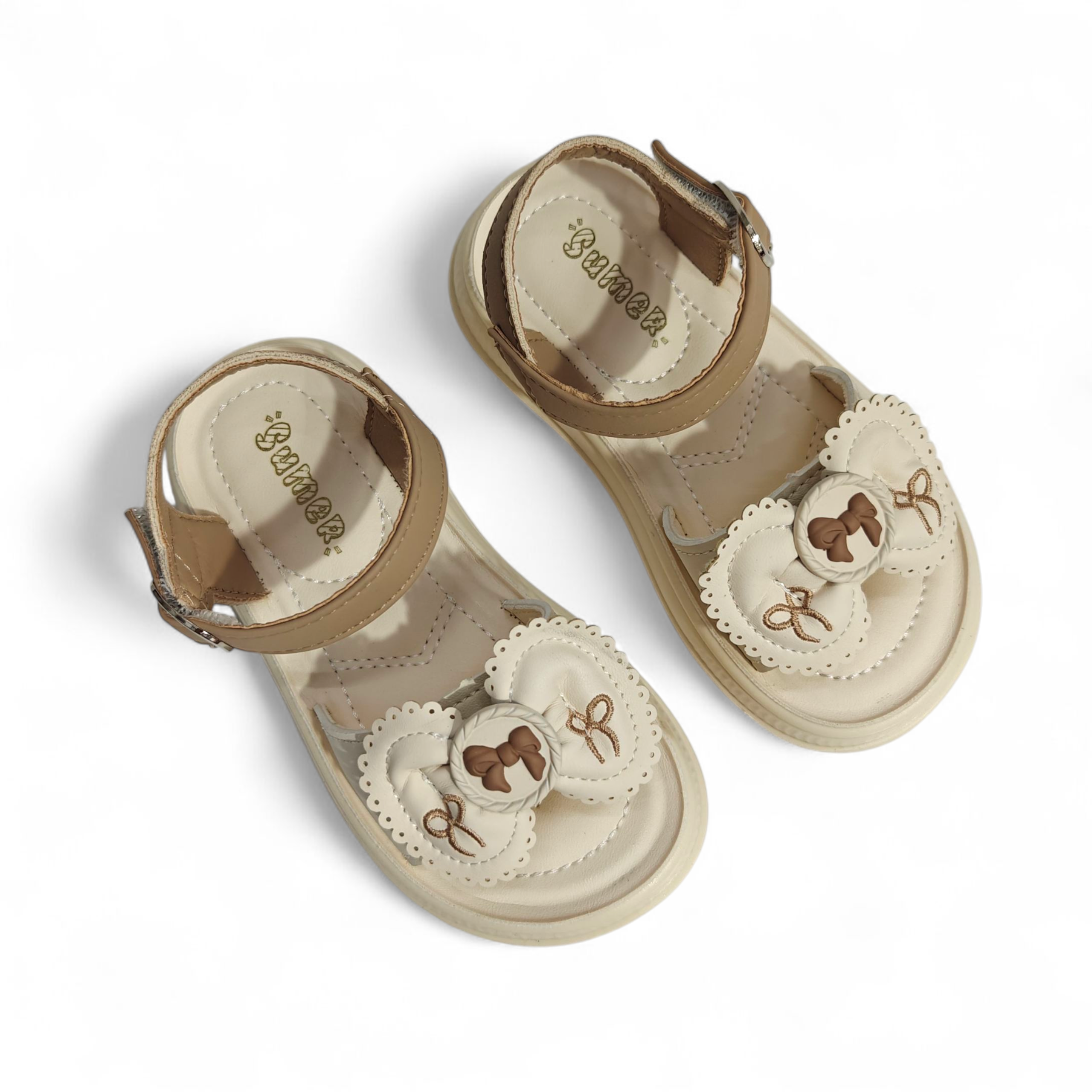 BOW APPLIQUE SANDALS - BEIGE