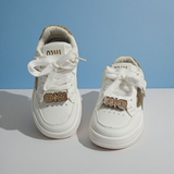 STAR PATCH VELCRO SNEAKERS - WHITE & GOLD