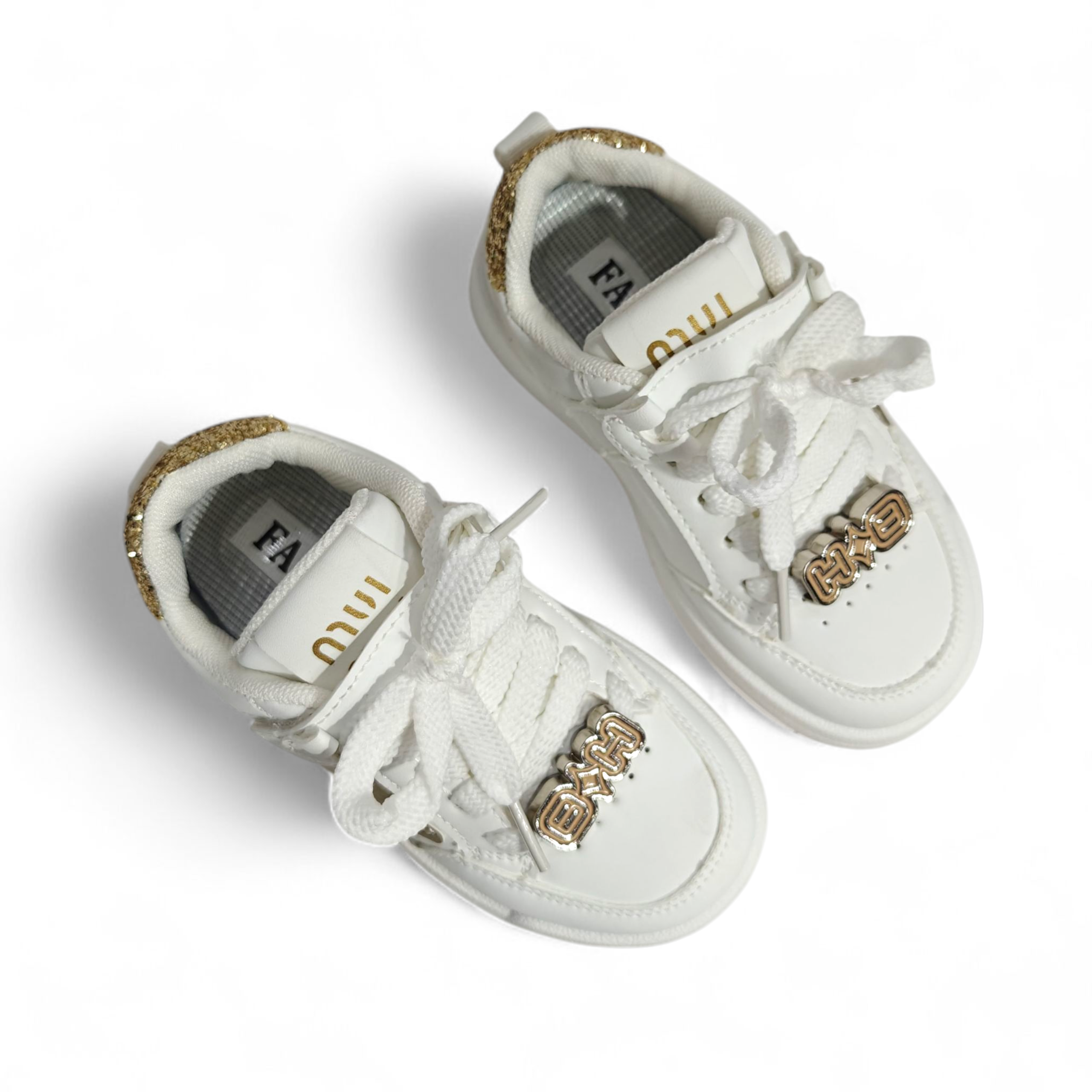 STAR PATCH VELCRO SNEAKERS - WHITE & GOLD