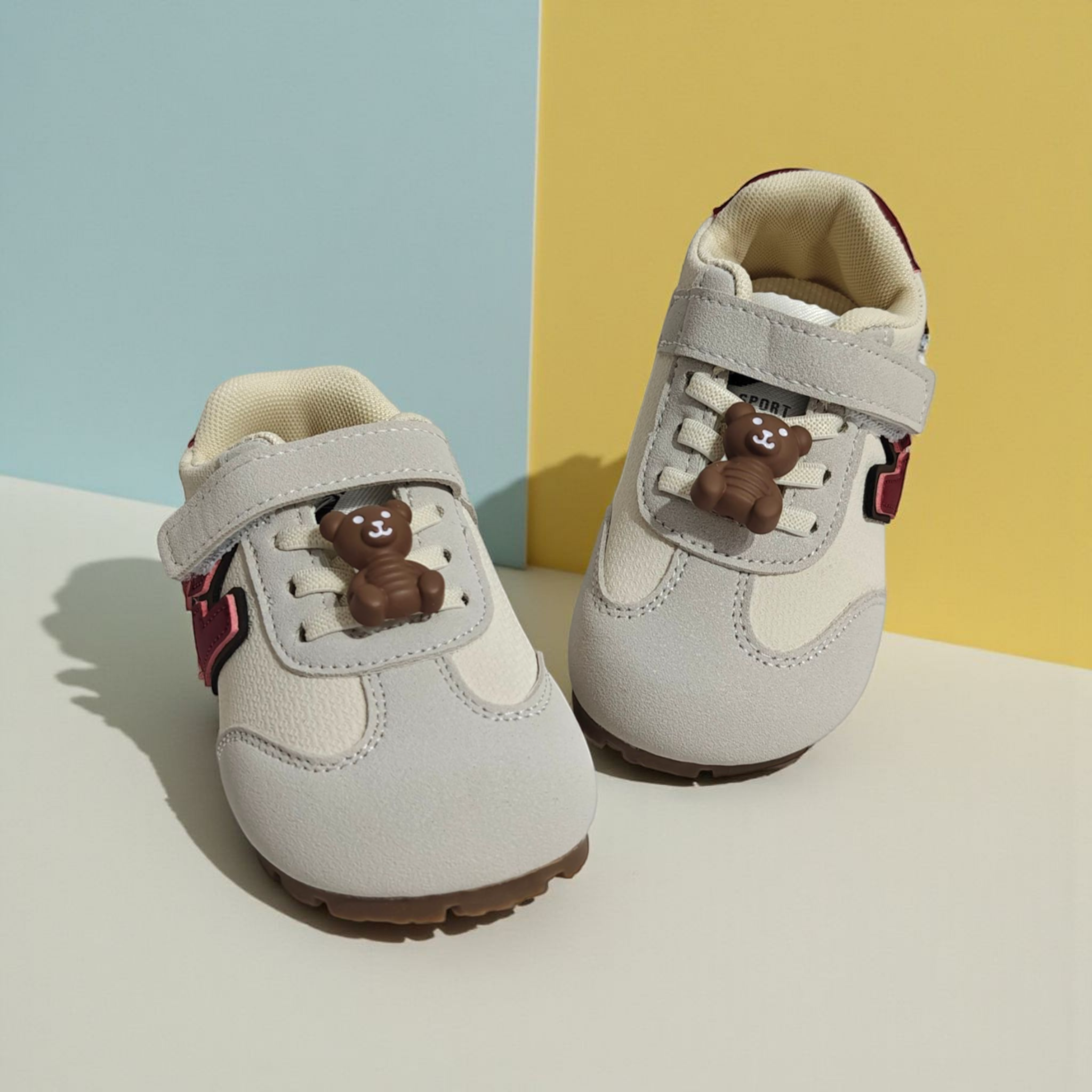 BEAR CHARM APPLIQUE SHOES - GREY