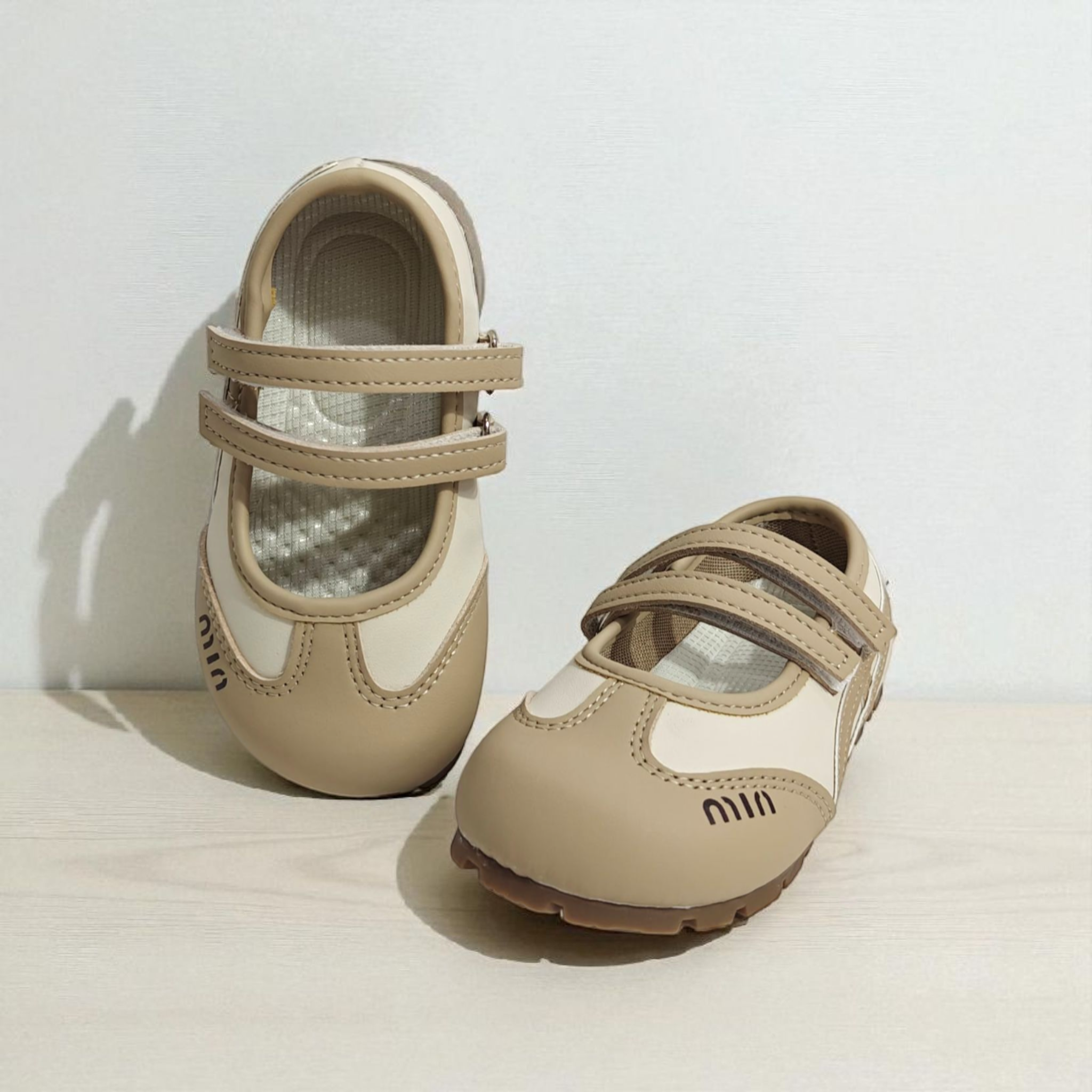 DOUBLE VELCRO MARY JANES - BEIGE