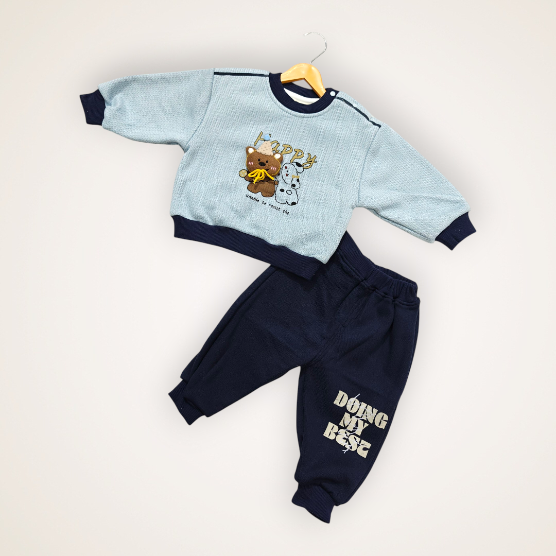 HAPPY BEAR WINTER CO-ORDS SET - BLUE