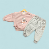 SHEEP PRINT WINTER CO-ORDS SET - PINK & GREY
