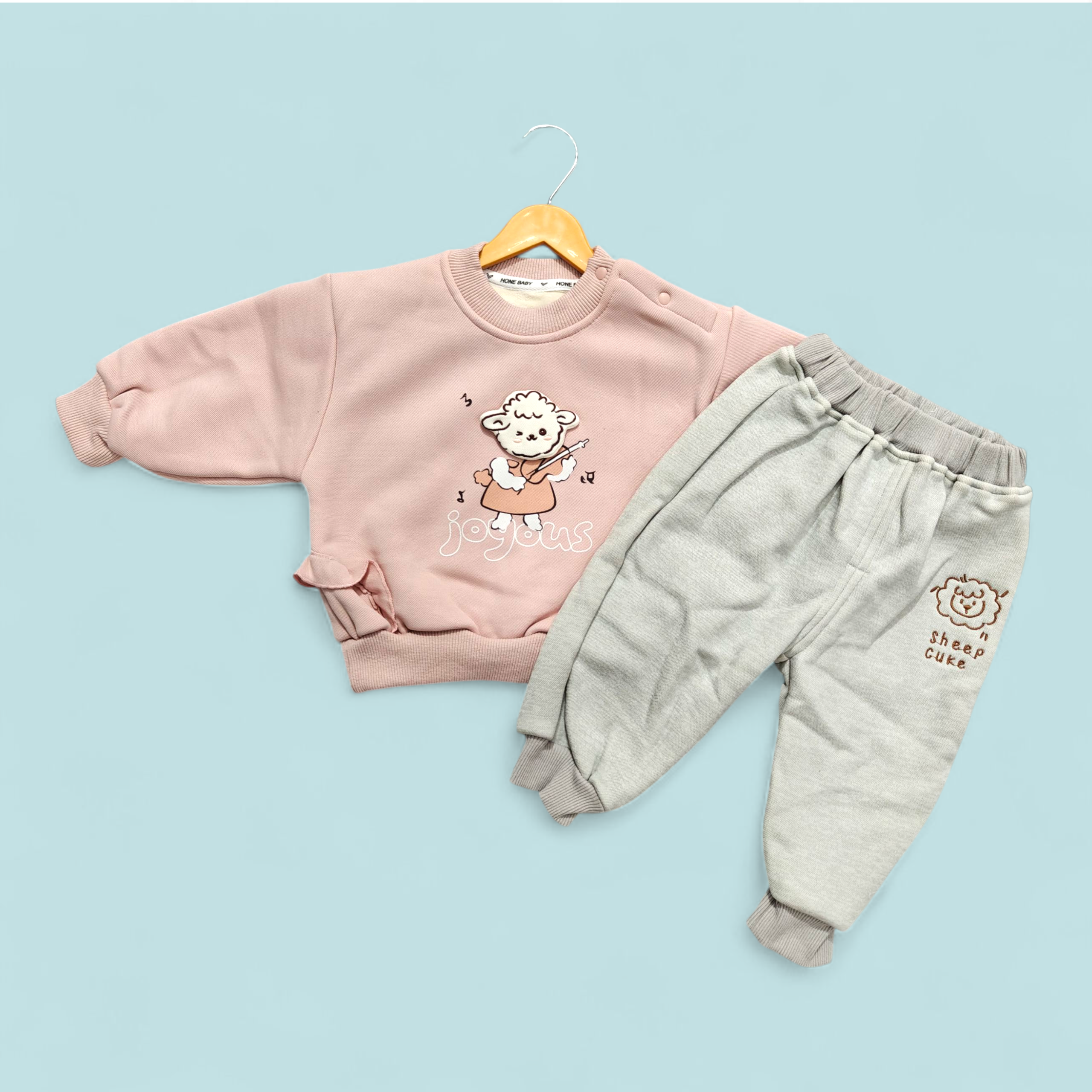 SHEEP PRINT WINTER CO-ORDS SET - PINK & GREY