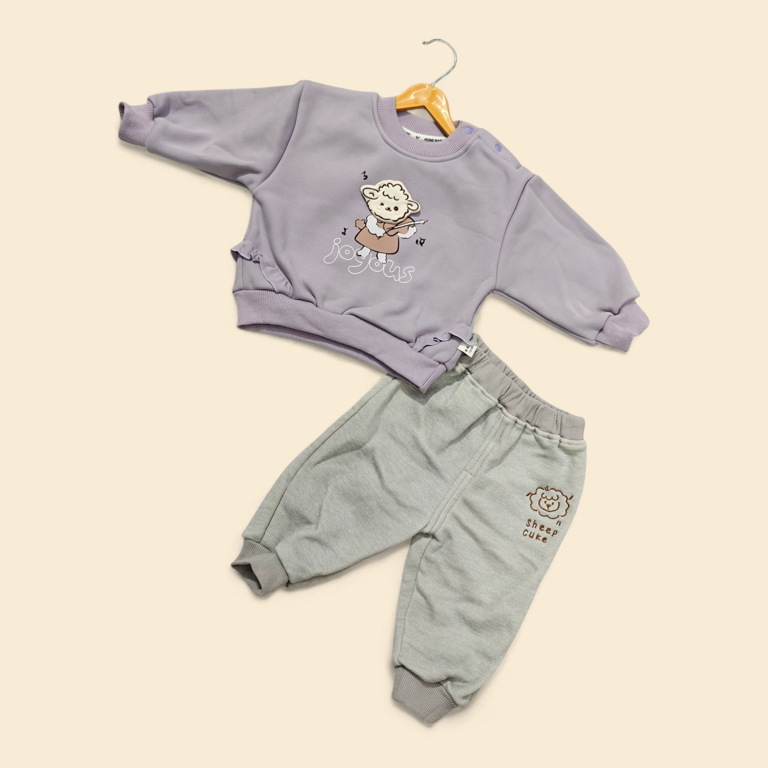 SHEEP PRINT WINTER CO-ORDS SET - PURPLE & GREY