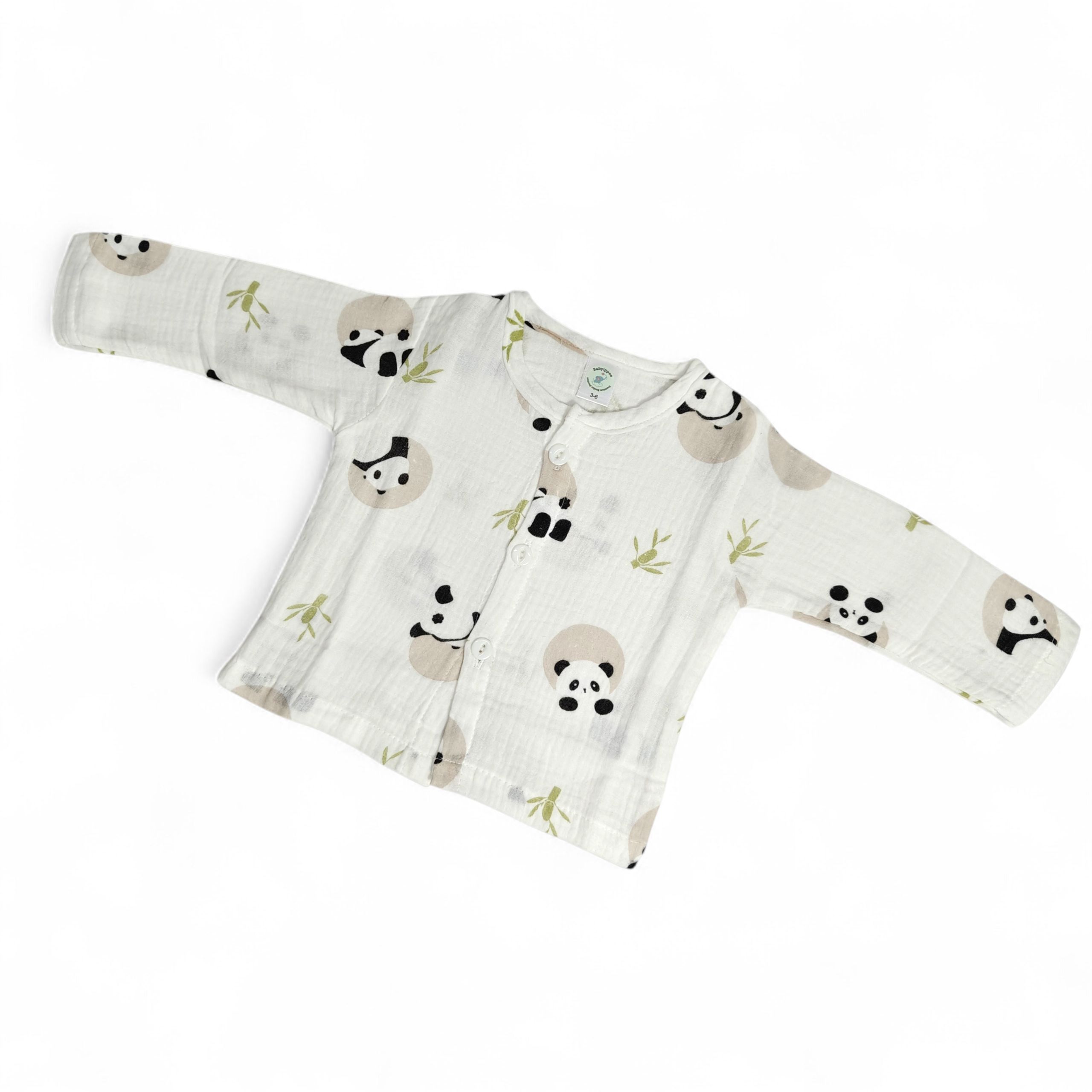 PANDA PRINT BUTTON-UP MUSLIN NIGHTSUIT - WHITE