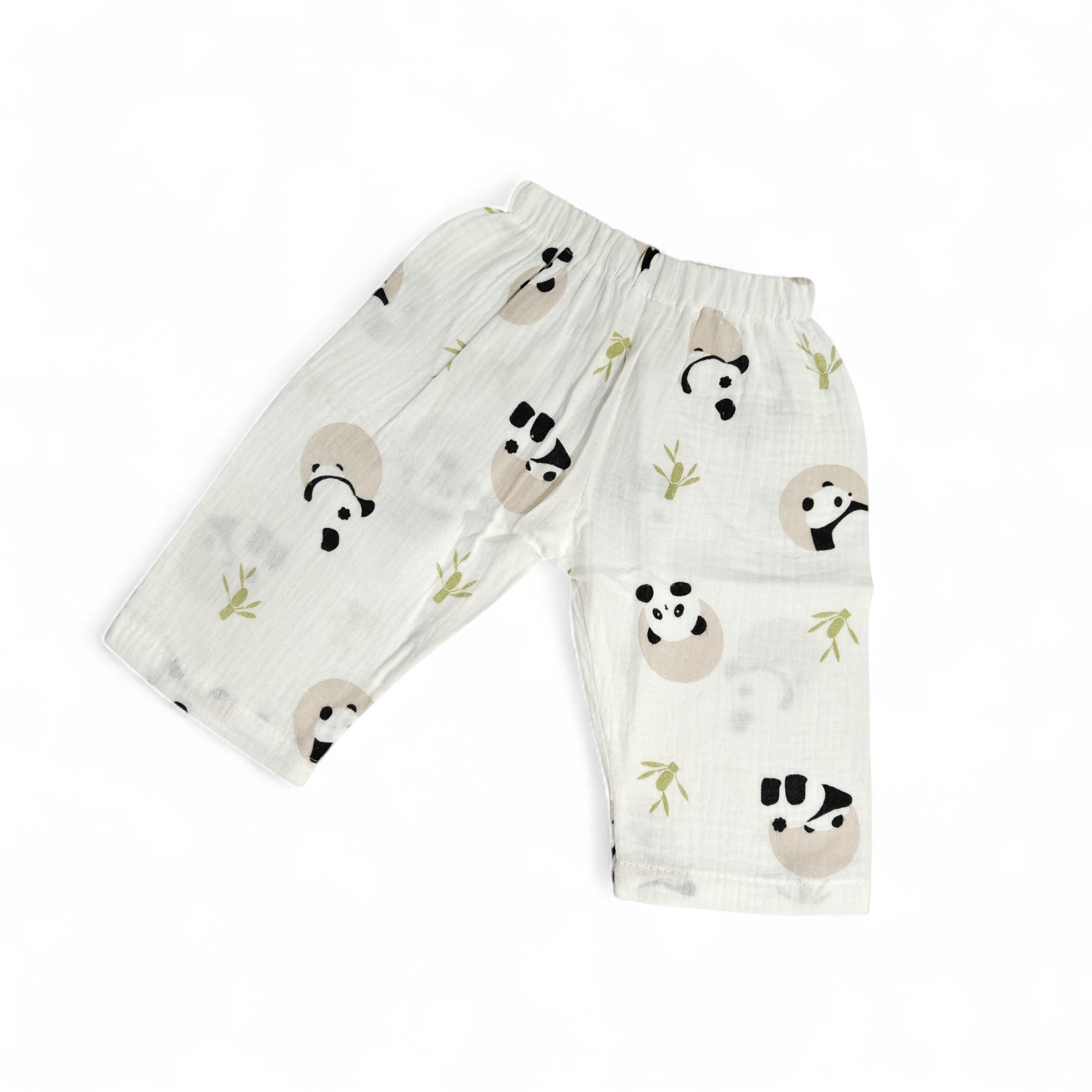 PANDA PRINT BUTTON-UP MUSLIN NIGHTSUIT - WHITE