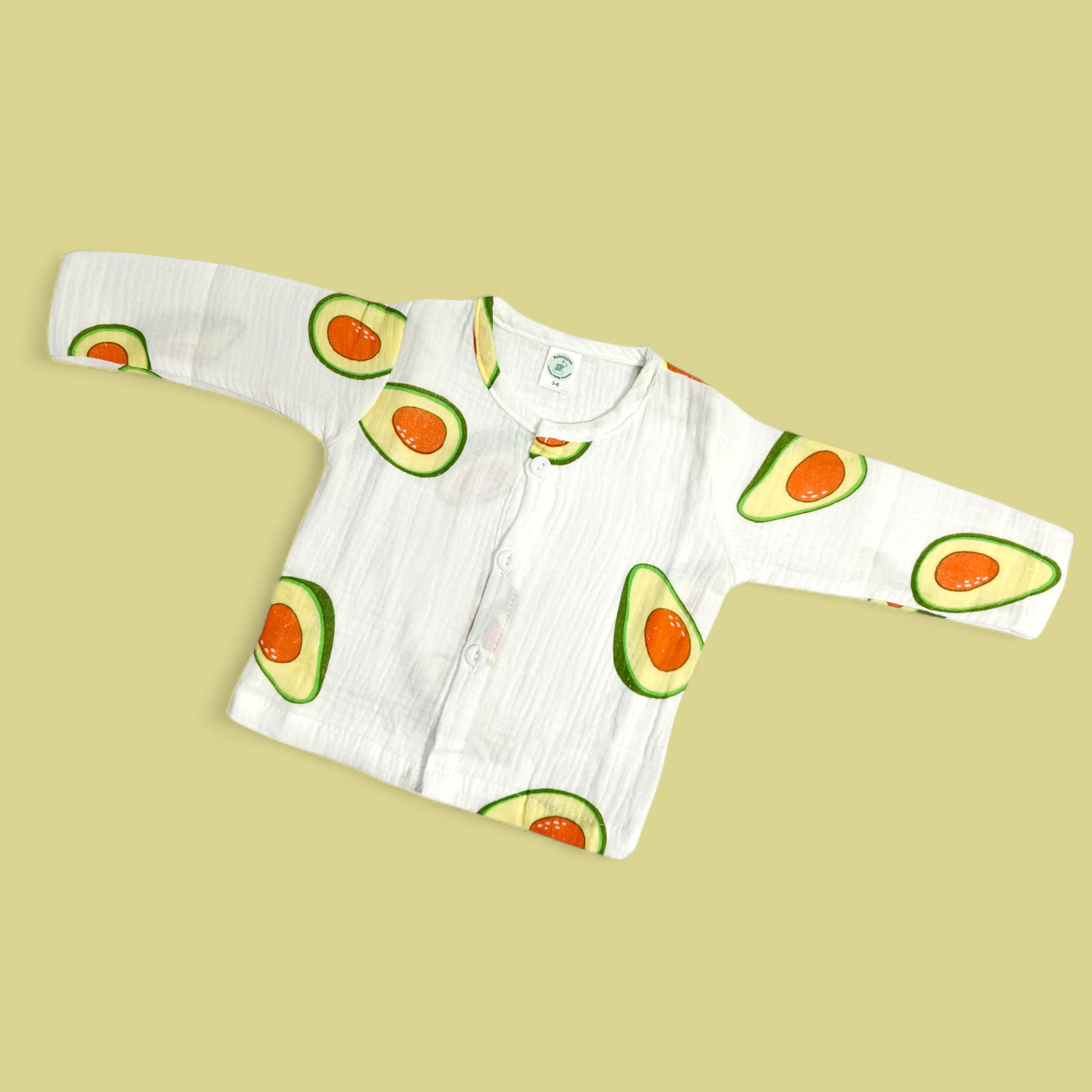 AVOCADO PRINT BUTTON-UP MUSLIN NIGHTSUIT - WHITE