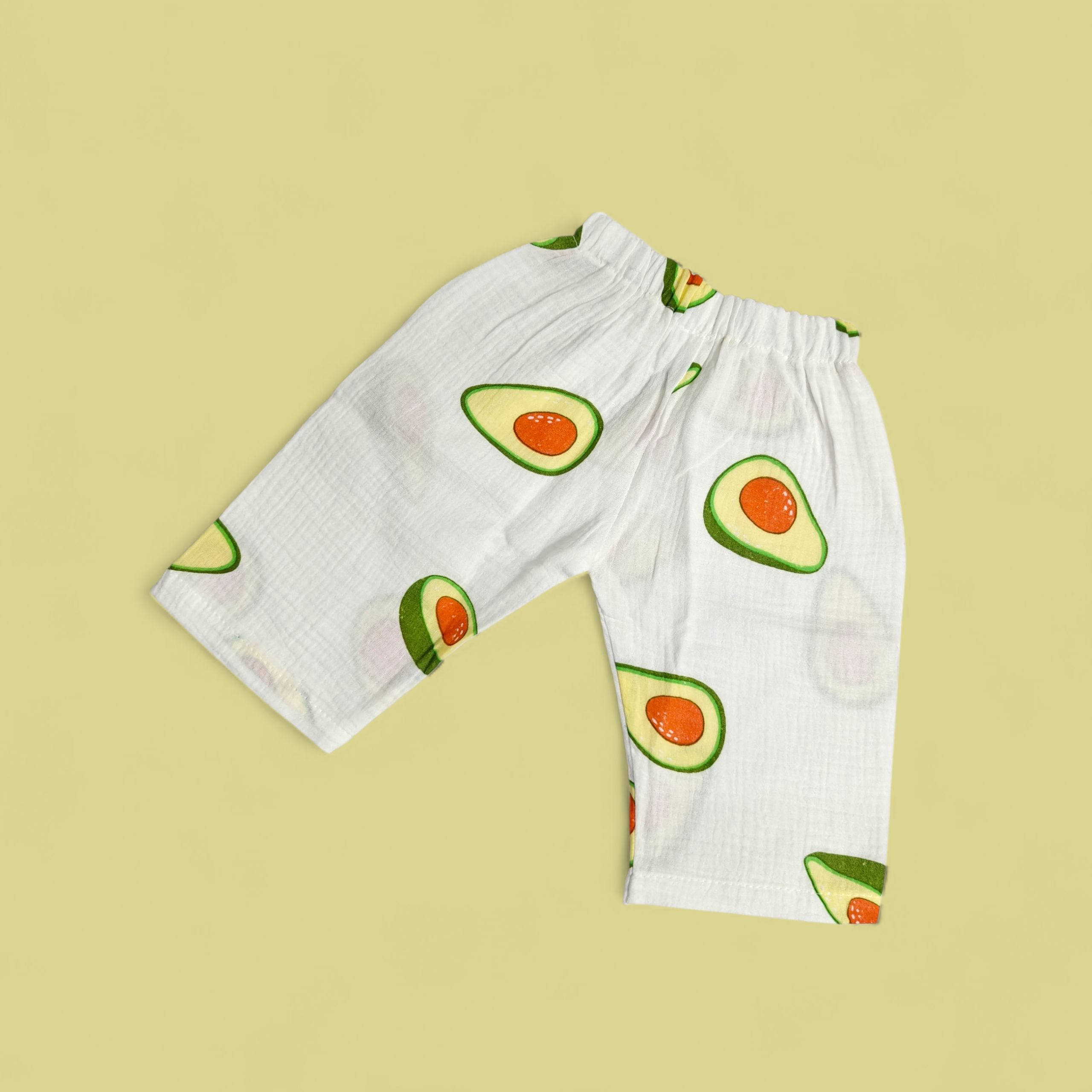 AVOCADO PRINT BUTTON-UP MUSLIN NIGHTSUIT - WHITE